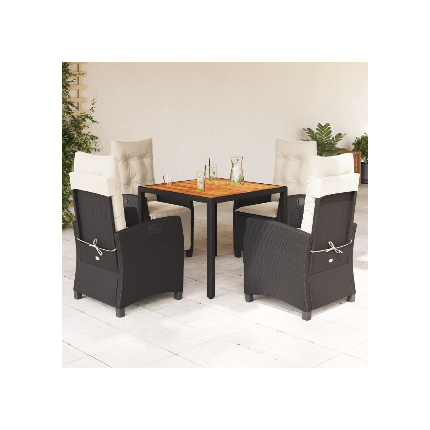 Ensemble à manger de jardin coussins 5pcs Noir Résine tressée