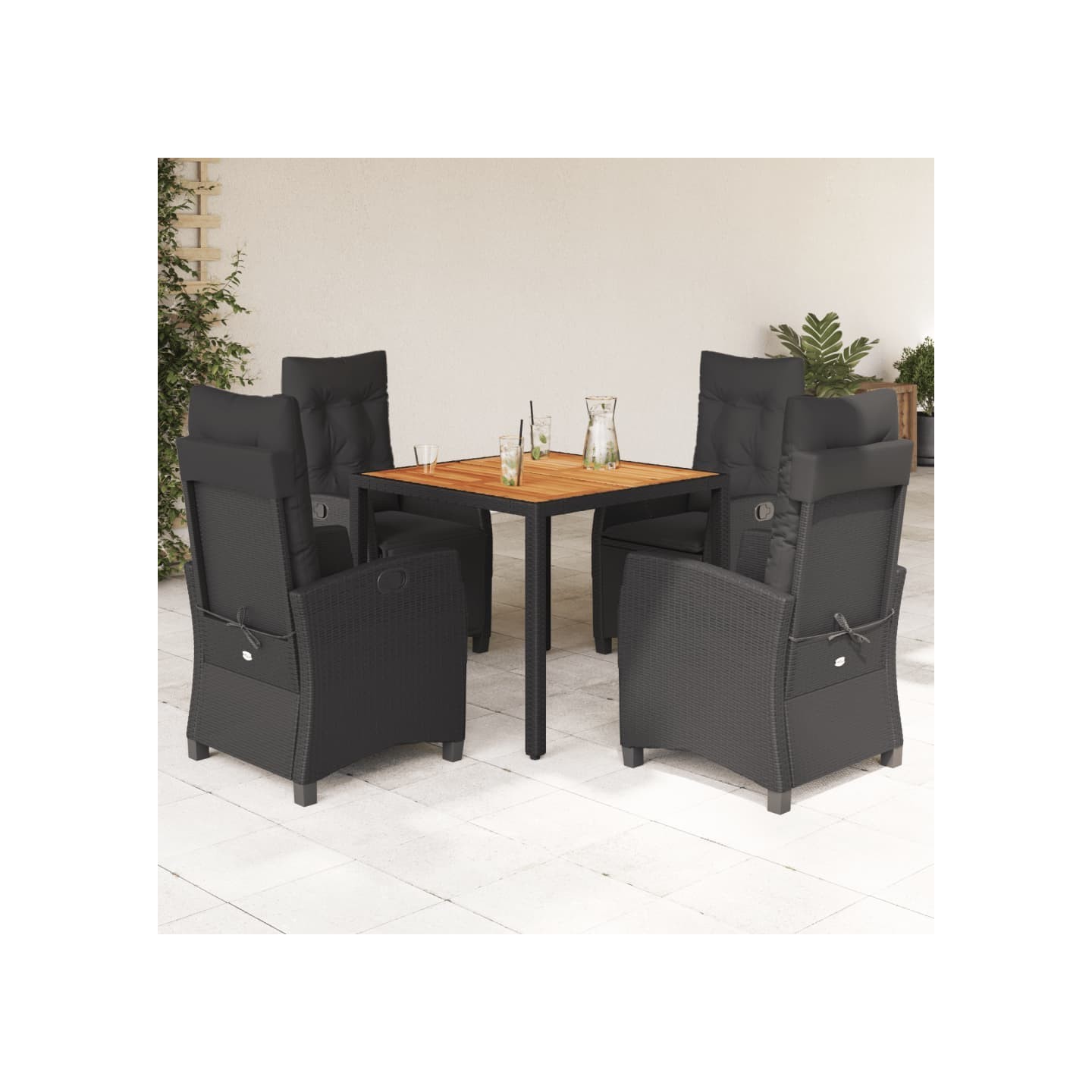 Ensemble à manger de jardin coussins 5pcs Noir Résine tressée