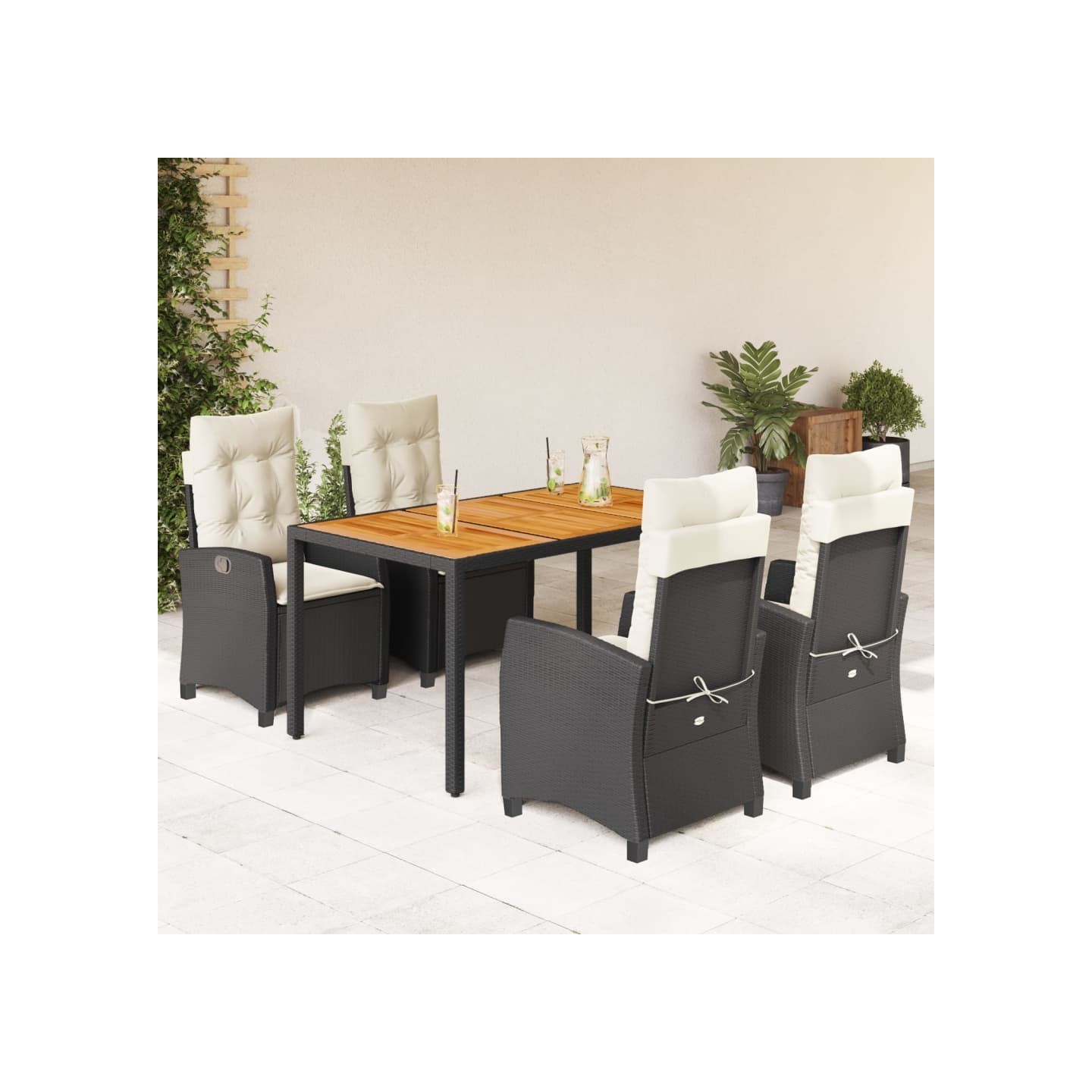 Ensemble à manger de jardin coussins 5pcs Noir Résine tressée
