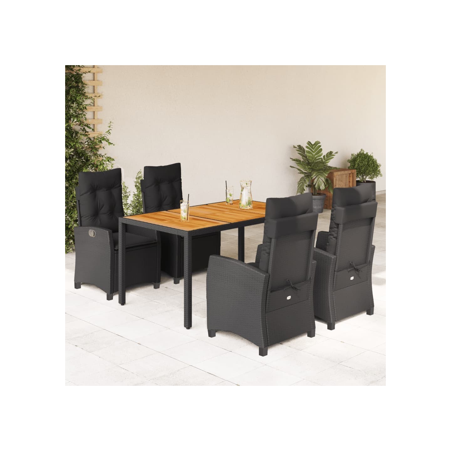 Ensemble à manger de jardin coussins 5pcs Noir Résine tressée