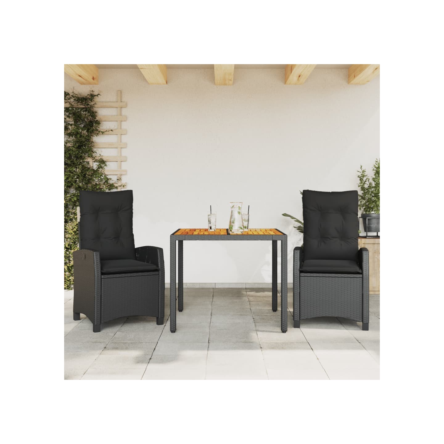 Ensemble à manger de jardin avec coussins 3 pcs Noir