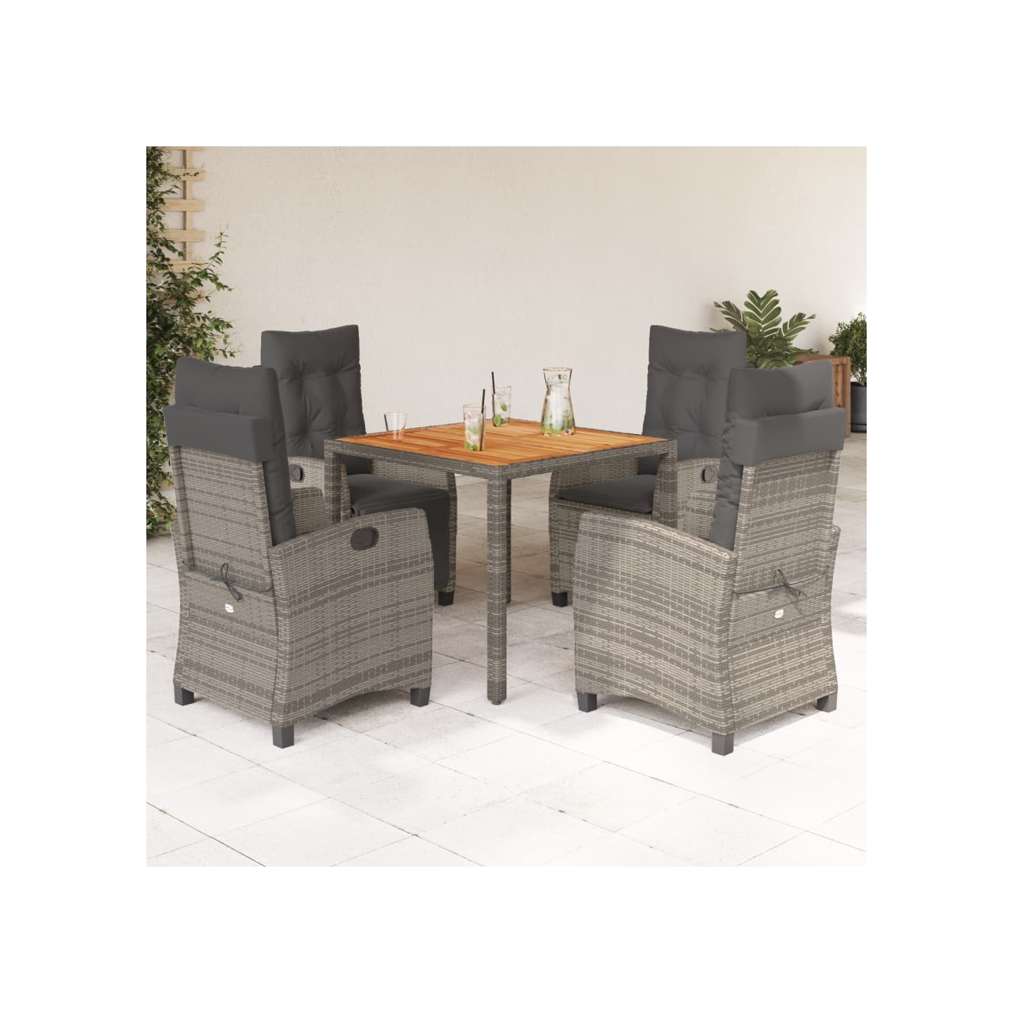 Ensemble à manger de jardin 5 pcs coussins gris résine tressée