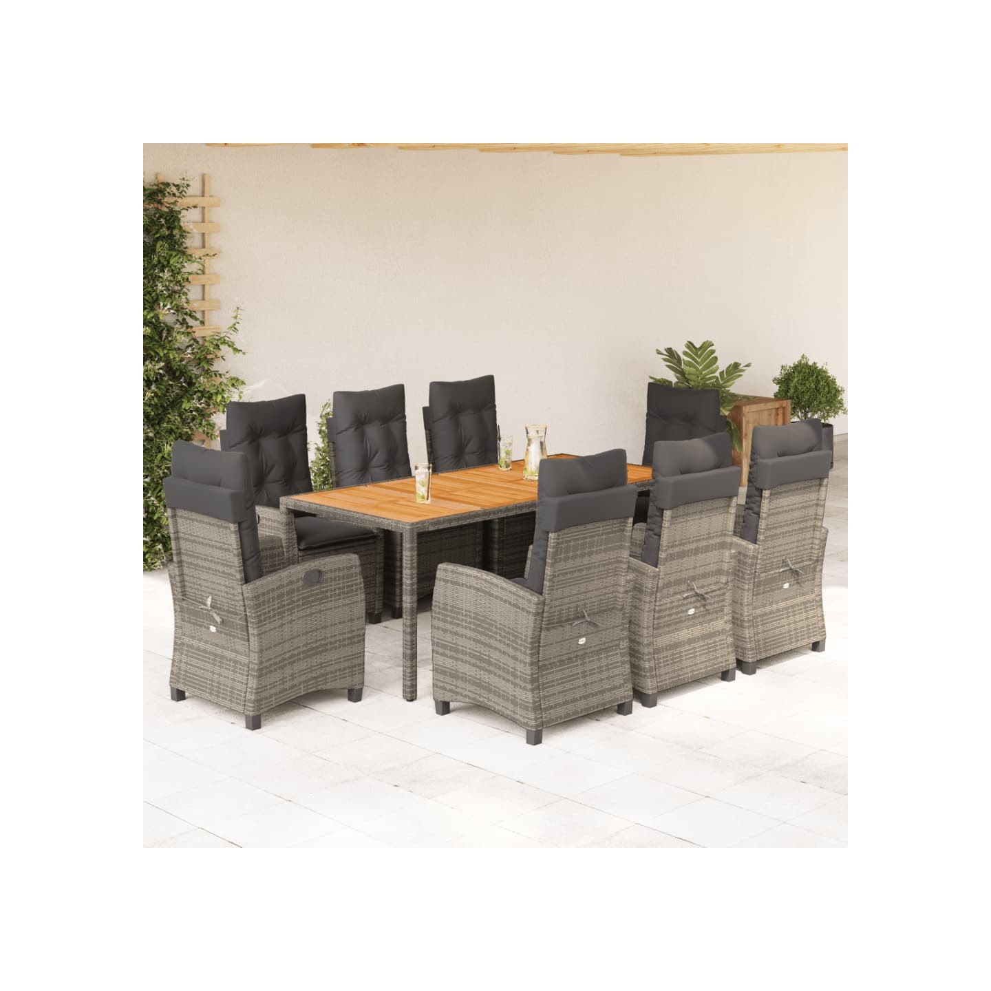 Ensemble à manger de jardin 9 pcs coussins gris résine tressée
