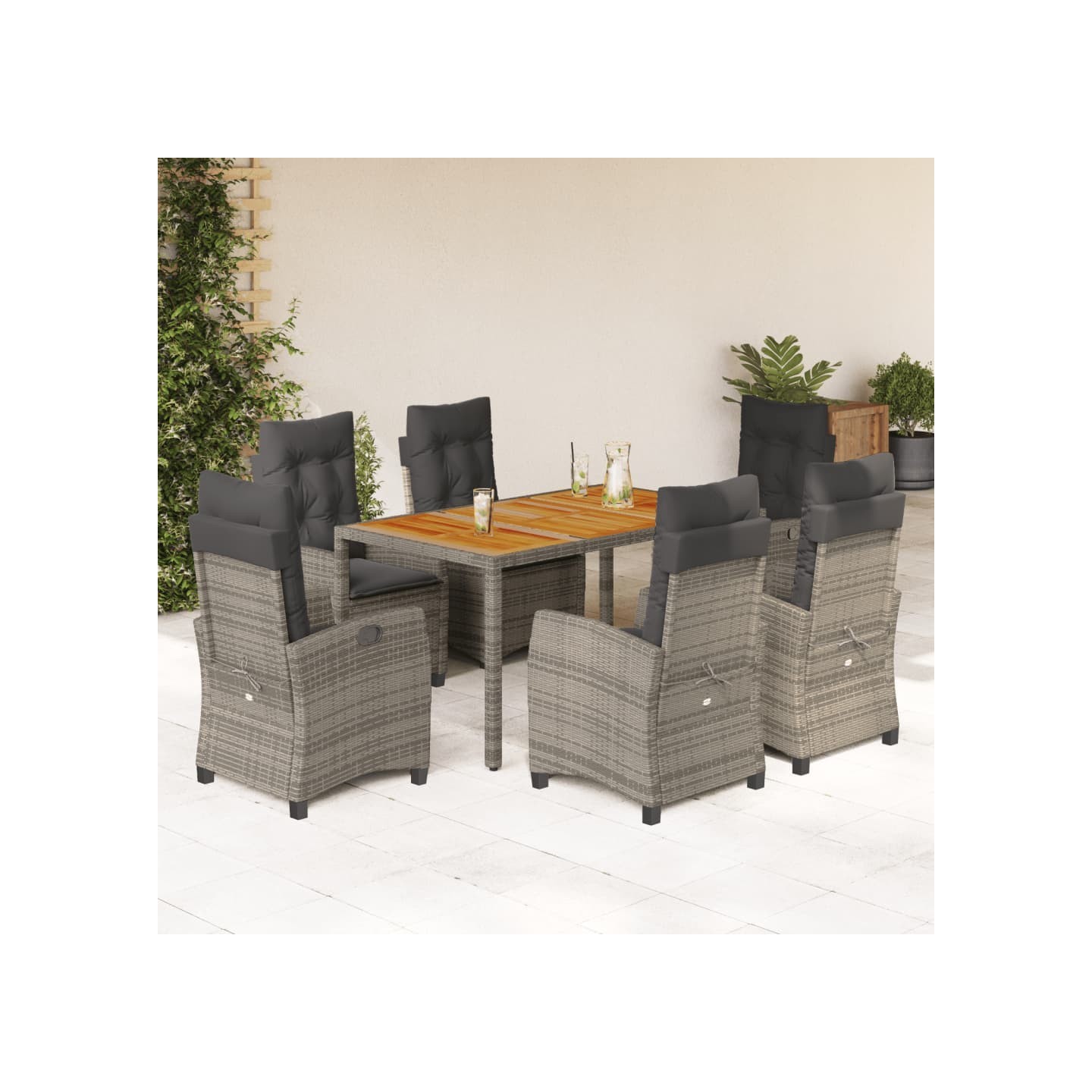 Ensemble à manger de jardin et coussins 7 pcs gris rotin