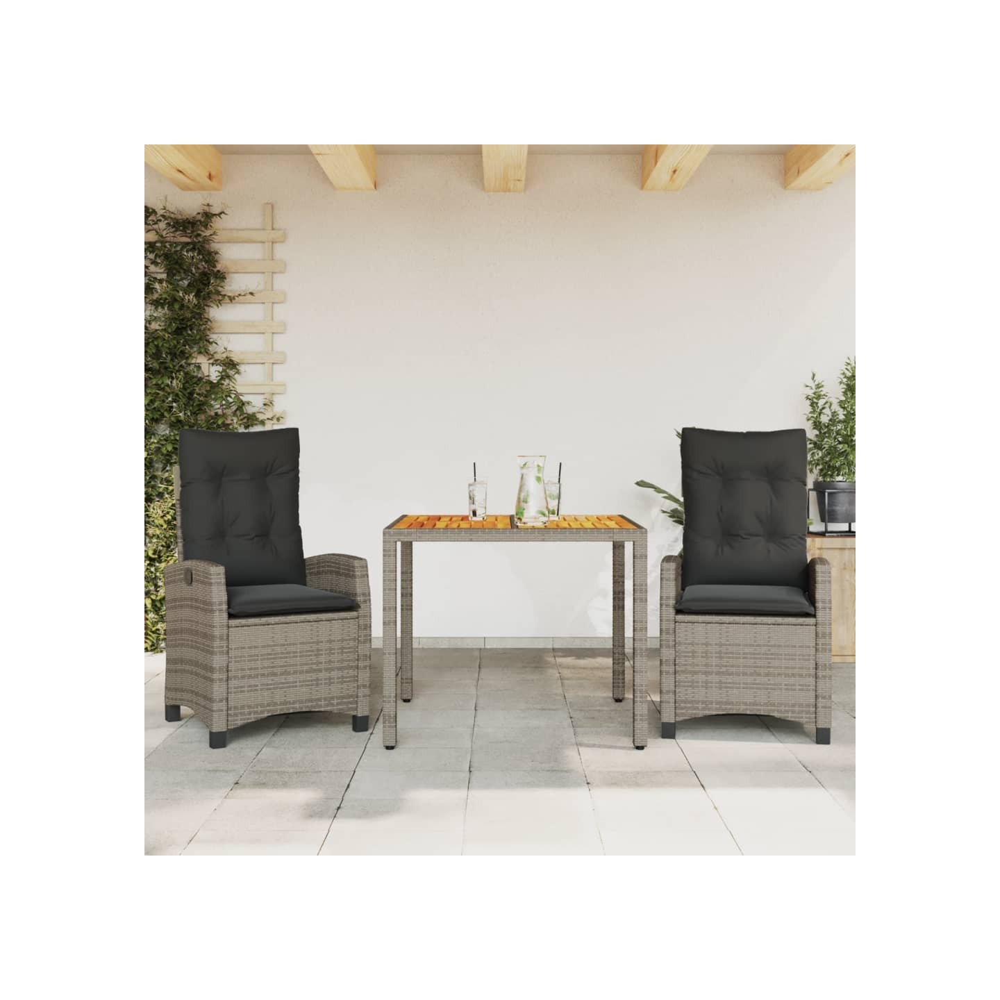 Ensemble à manger de jardin 3 pcs coussins gris résine tressée