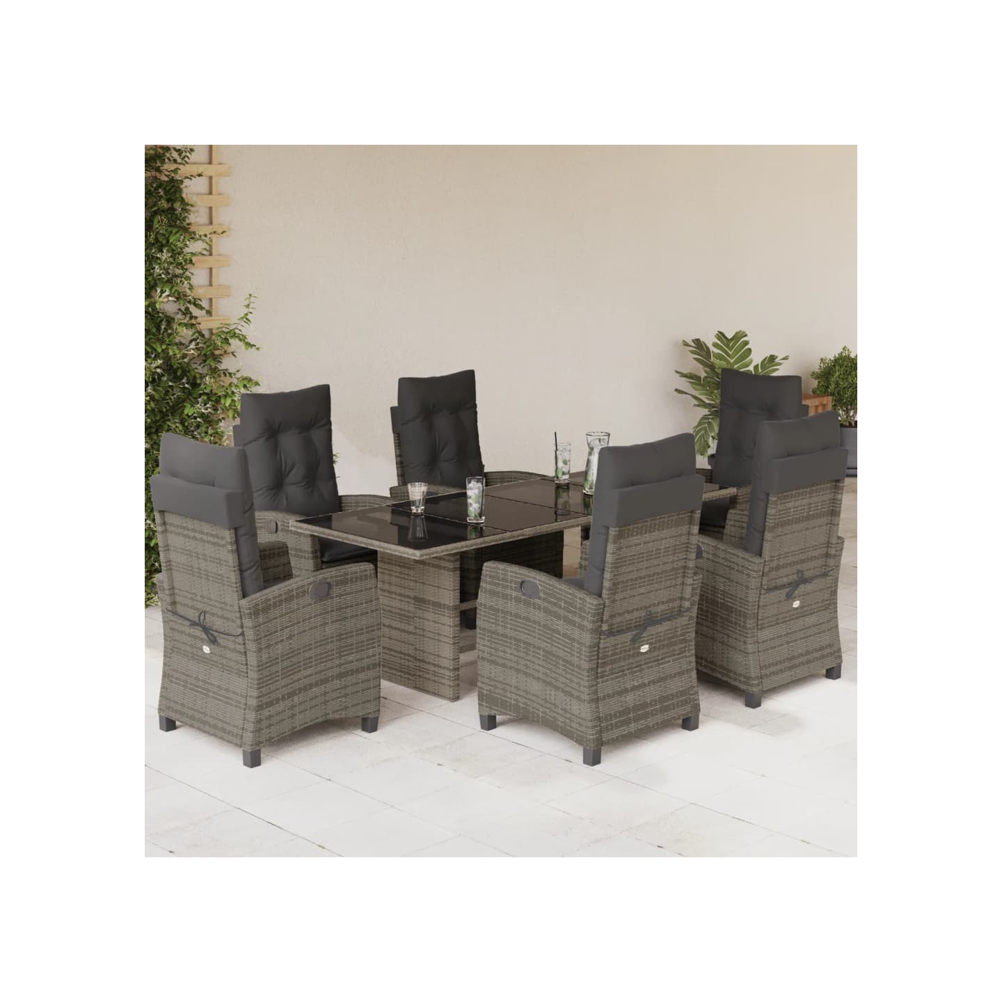 Ensemble à manger de jardin et coussins 7 pcs gris rotin