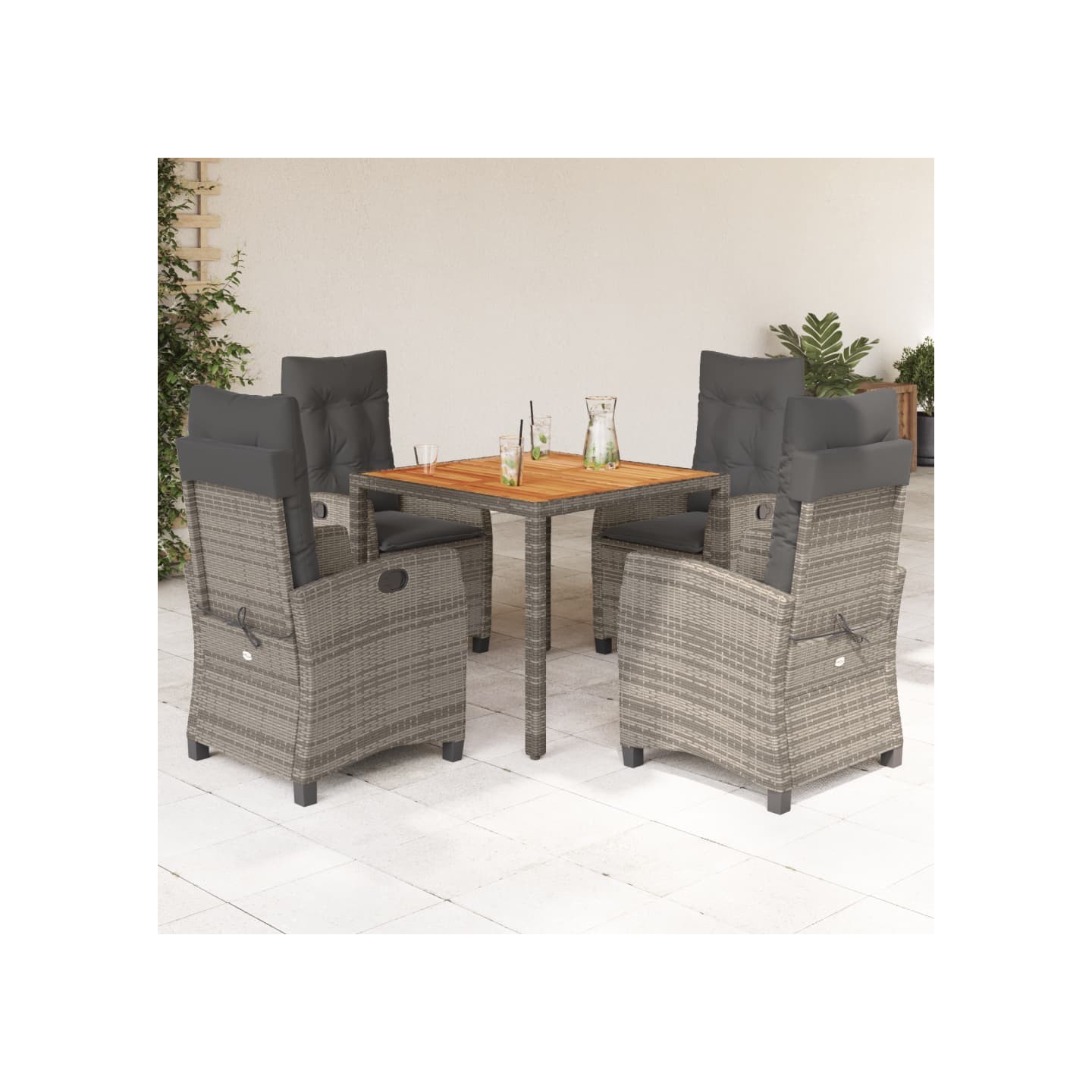 Ensemble à manger de jardin 5 pcs coussins gris résine tressée