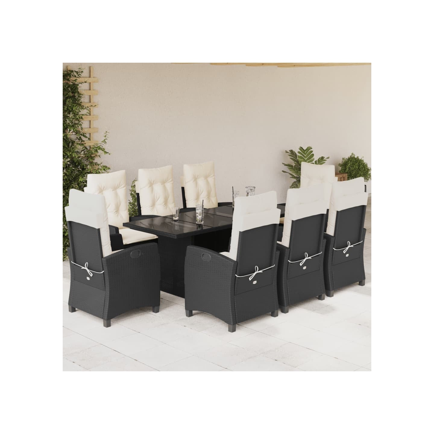 Ensemble à manger de jardin 9pcs coussins noir résine tressée