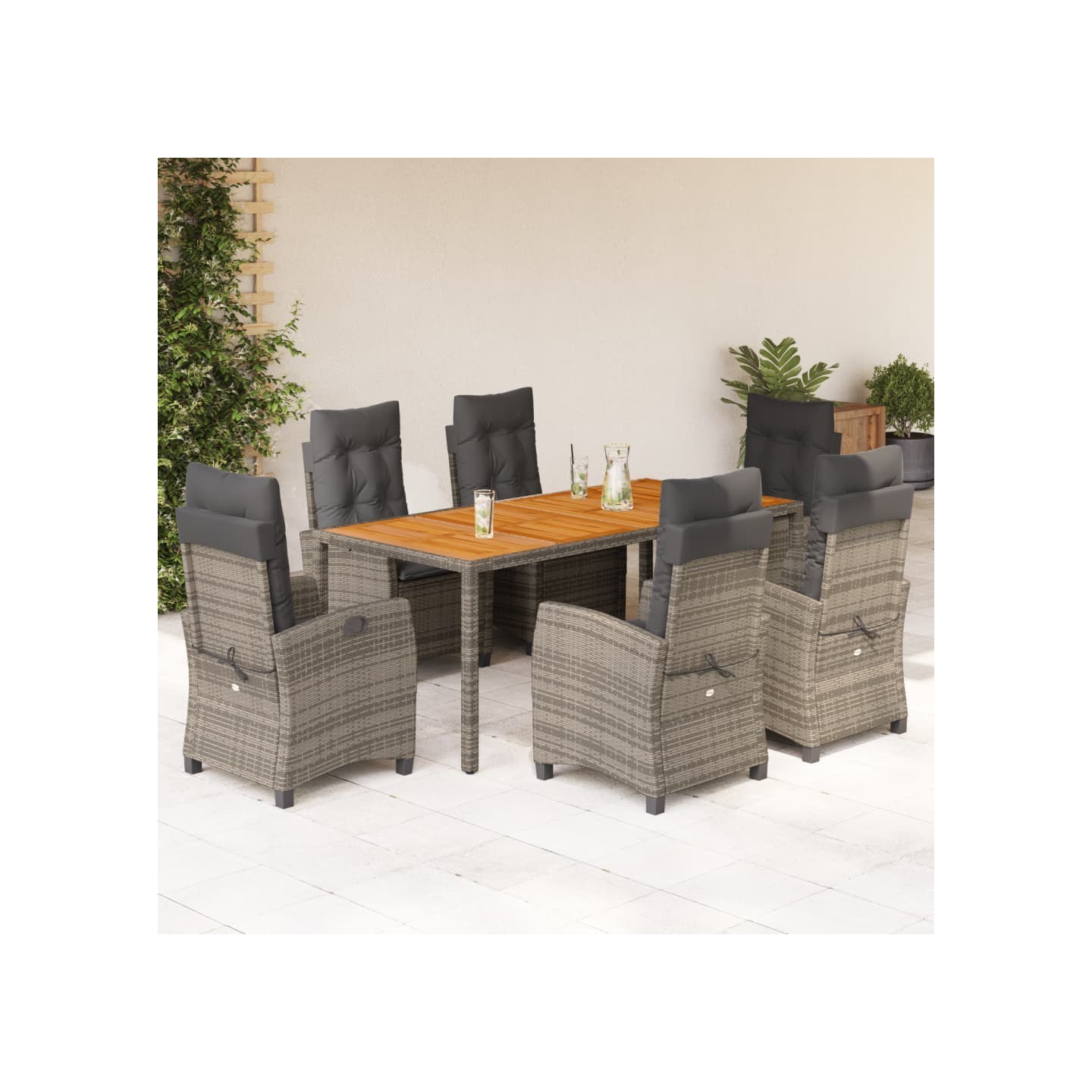 Ensemble à manger de jardin et coussins 7 pcs gris rotin
