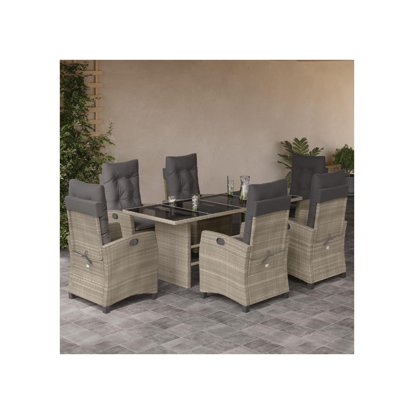 Ensemble à manger de jardin et coussins 7 pcs gris clair rotin