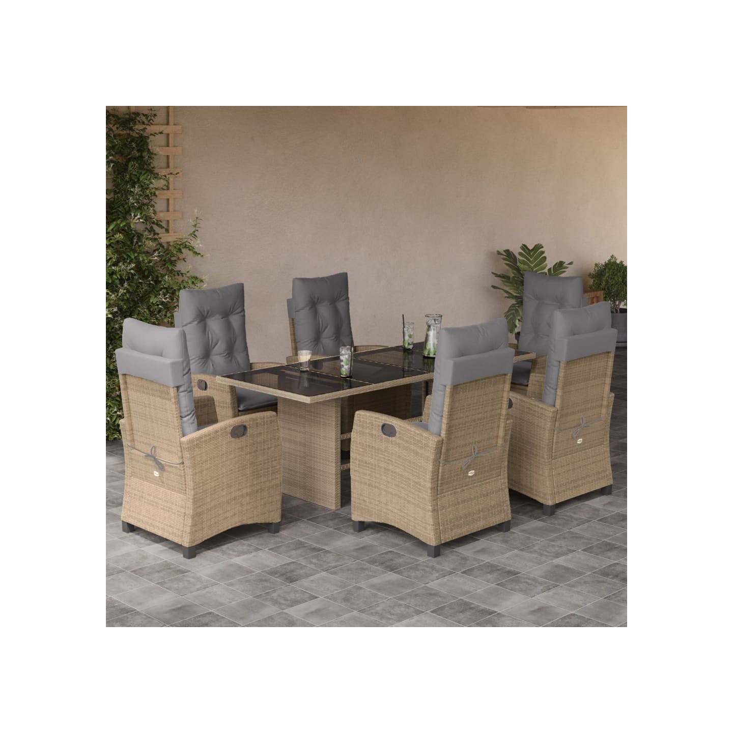 Ensemble à manger de jardin coussins 7 pcs mélange beige rotin