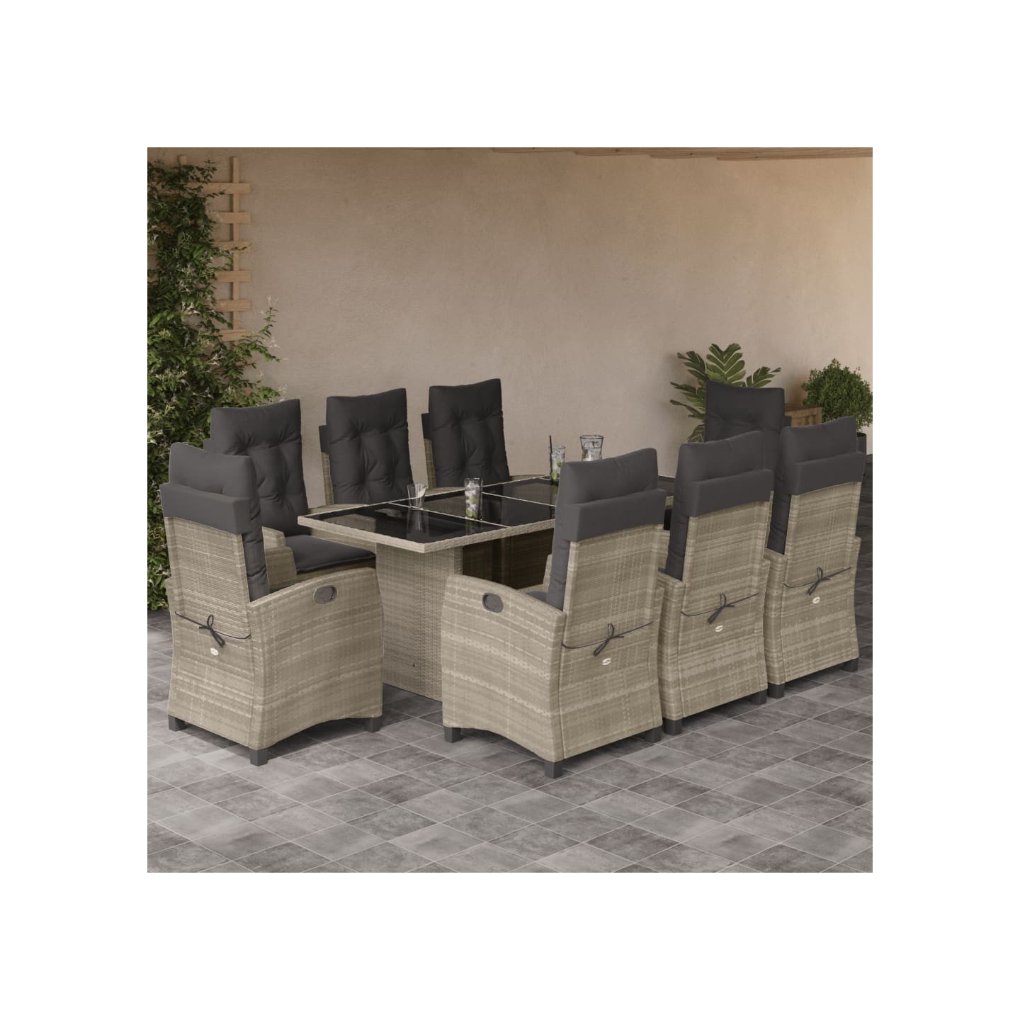 Ensemble à manger de jardin et coussins 9 pcs gris clair rotin