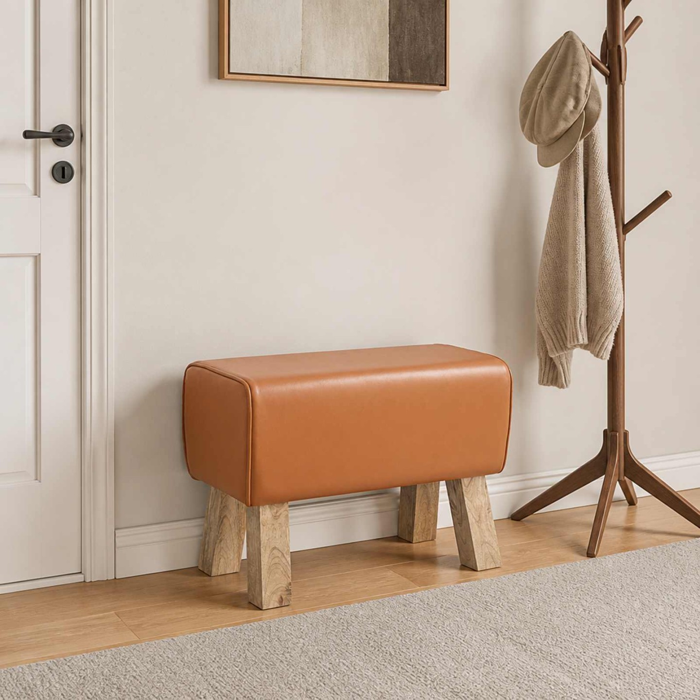 Banc 60 x 30 x 45 cm Cuir véritable Marron