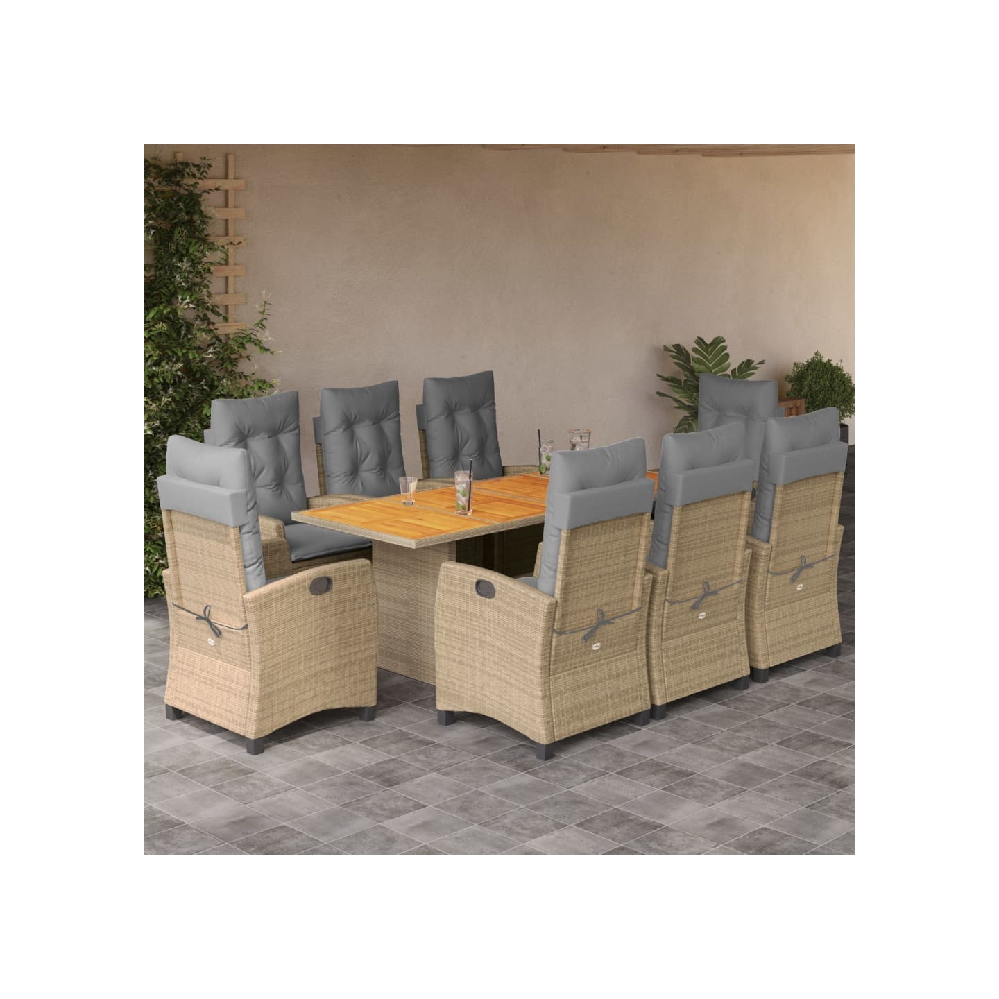 Ensemble à manger de jardin et coussins 9 pcs mélange beige