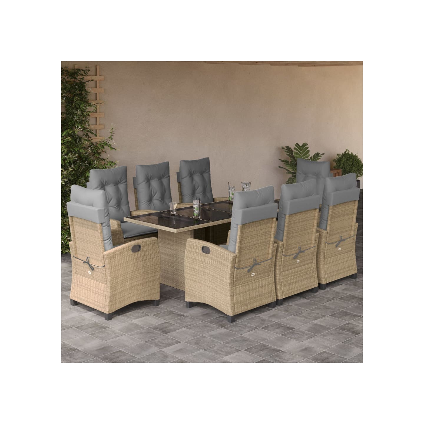 Ensemble à manger de jardin et coussins 9 pcs mélange beige