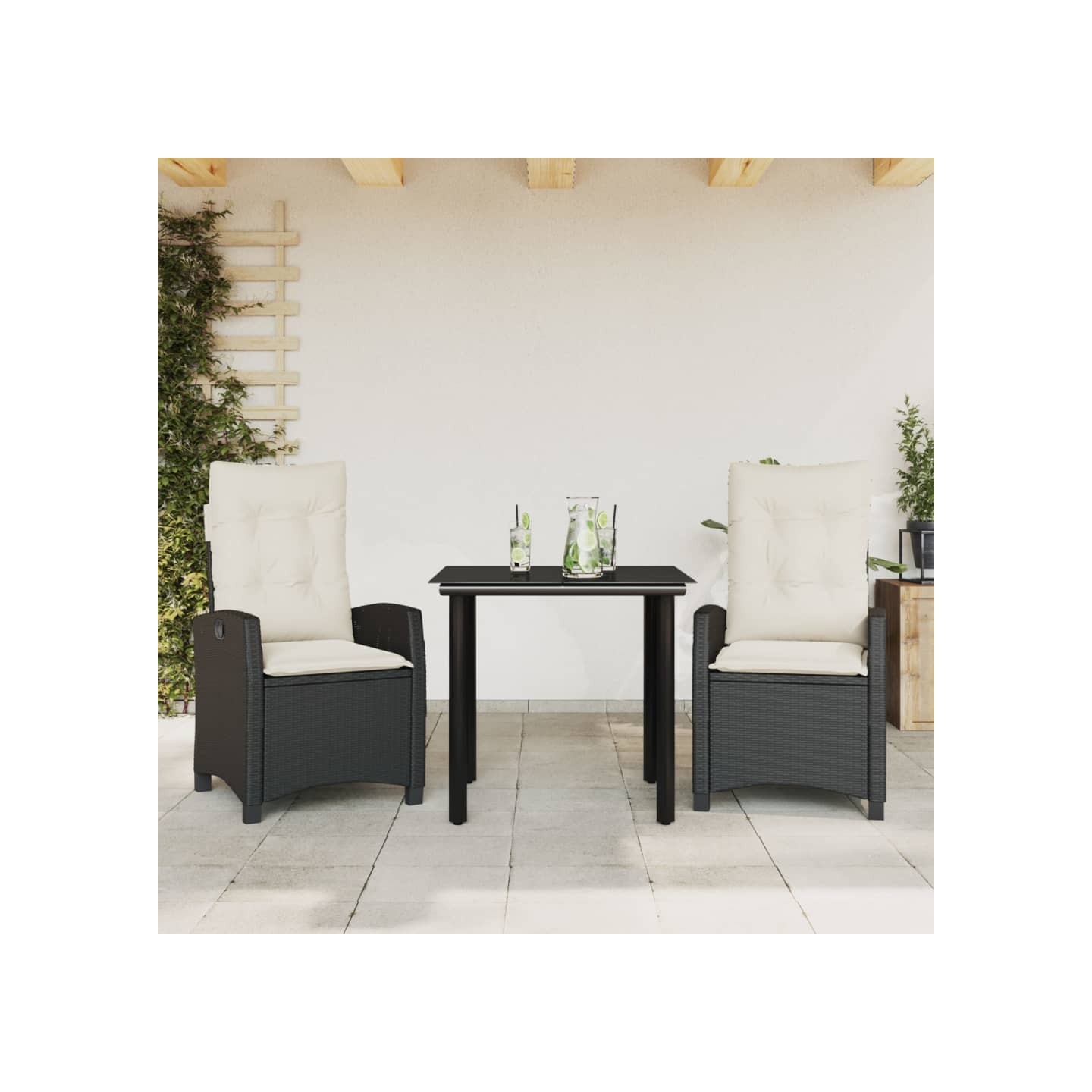 Ensemble à manger de jardin avec coussins 3 pcs Noir