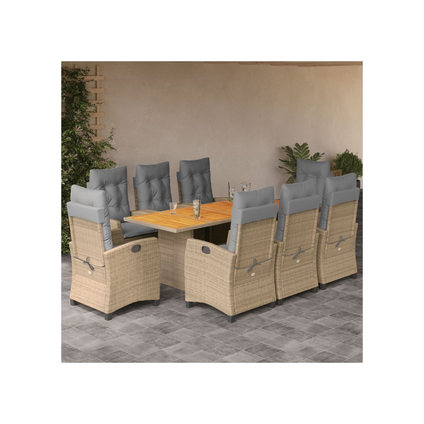 Ensemble à manger de jardin et coussins 9 pcs mélange beige
