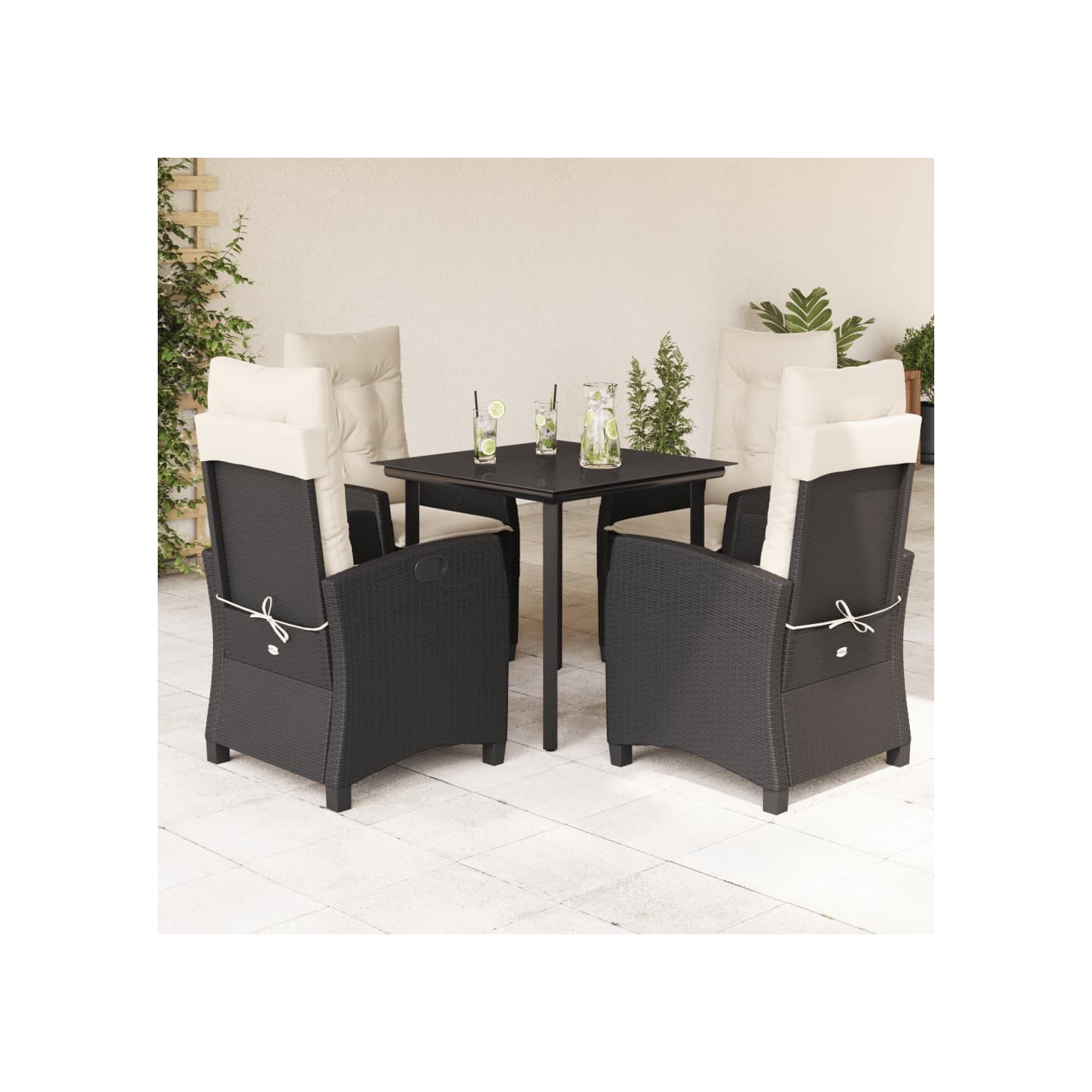 Ensemble à manger de jardin coussins 5pcs Noir Résine tressée