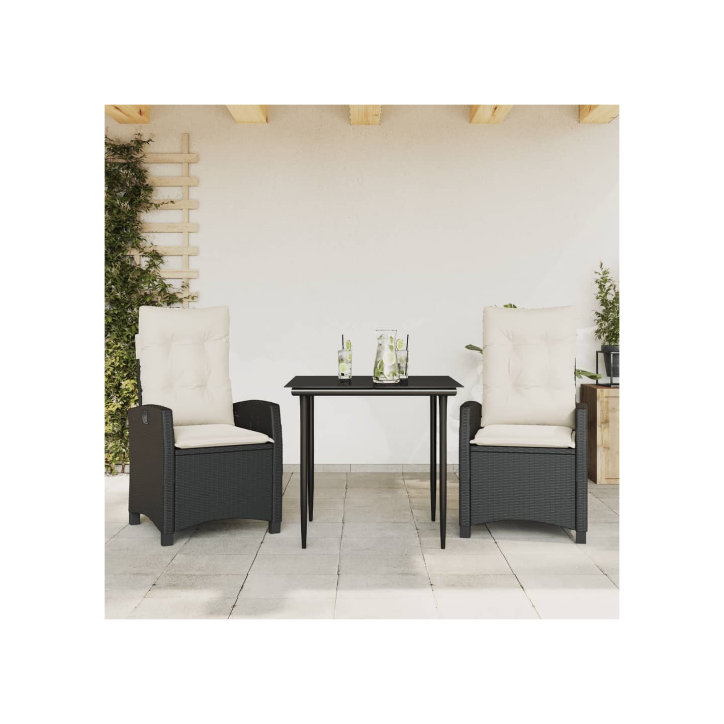 Ensemble à manger de jardin avec coussins 3 pcs Noir