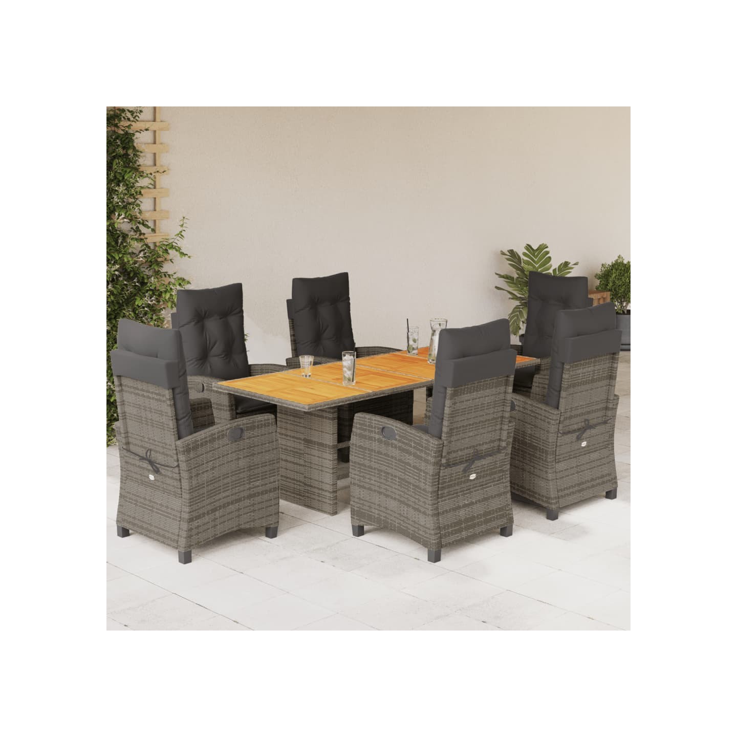 Ensemble à manger de jardin et coussins 7 pcs gris rotin