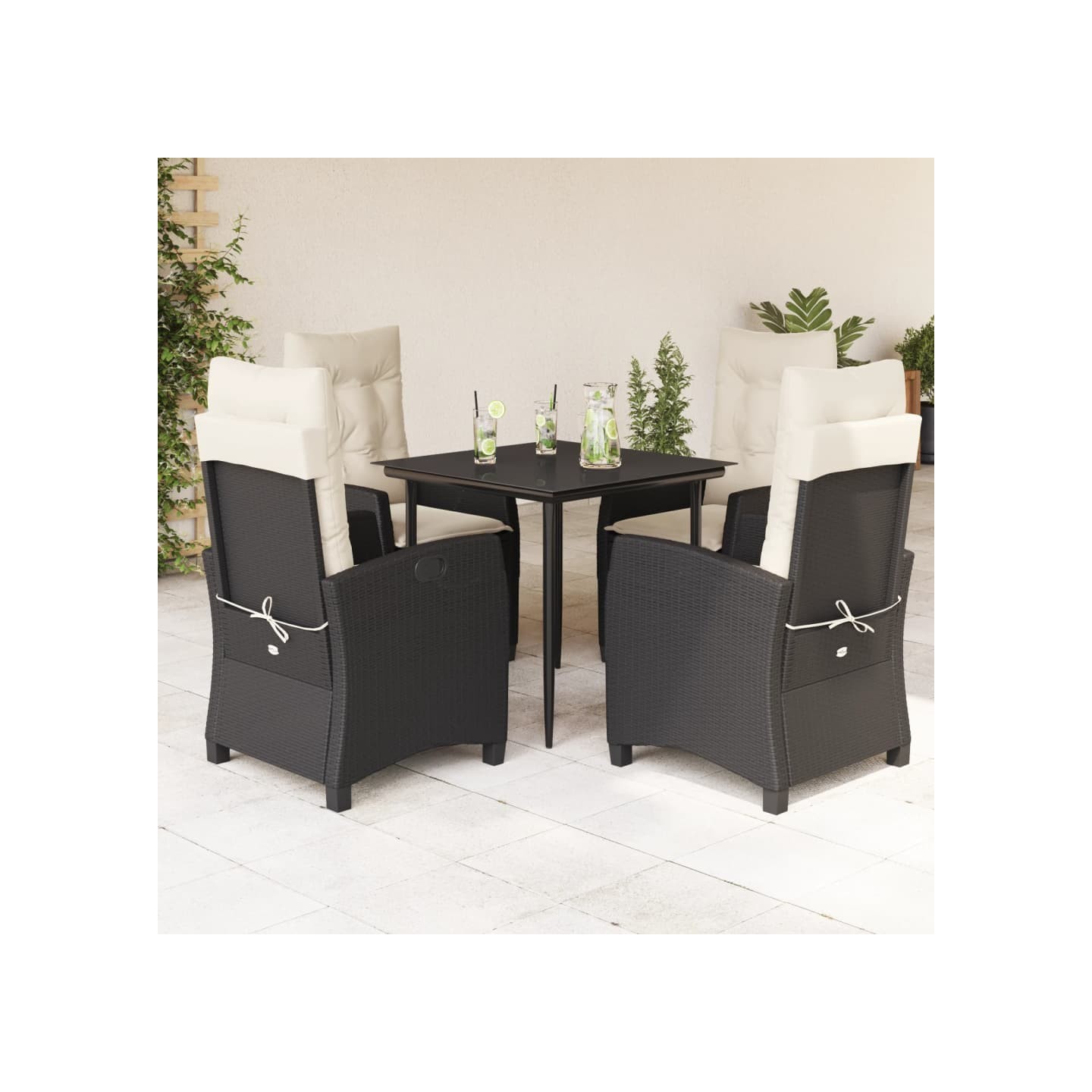 Ensemble à manger de jardin coussins 5pcs Noir Résine tressée