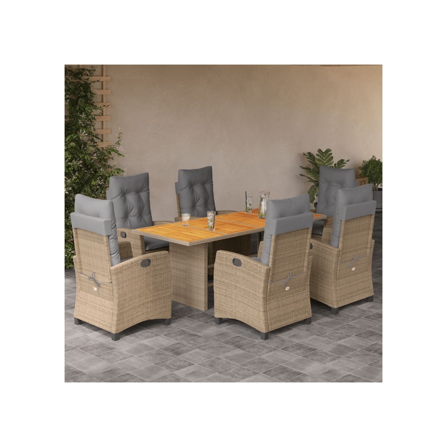 Ensemble à manger de jardin coussins 7 pcs mélange beige rotin