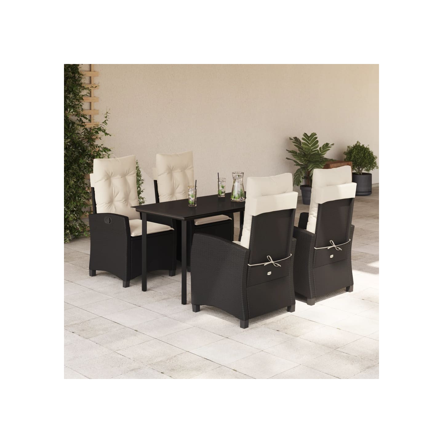 Ensemble à manger de jardin coussins 5pcs Noir Résine tressée