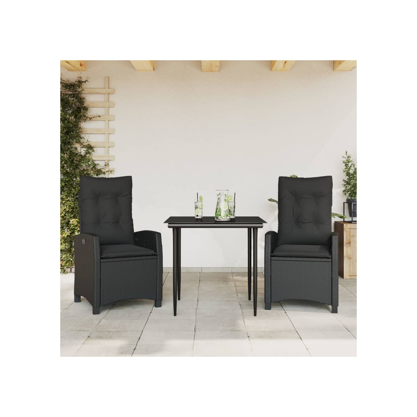 Ensemble à manger de jardin avec coussins 3 pcs Noir