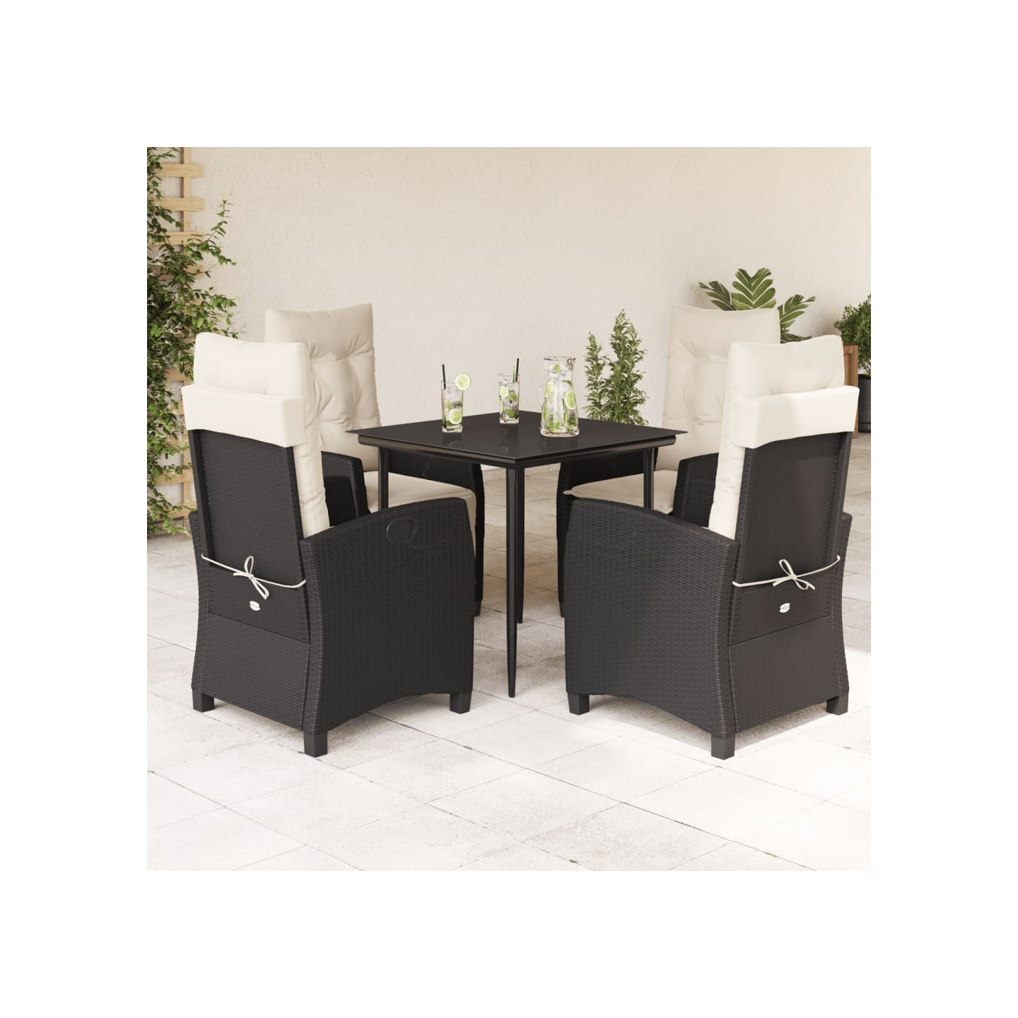 Ensemble à manger de jardin coussins 5pcs Noir Résine tressée