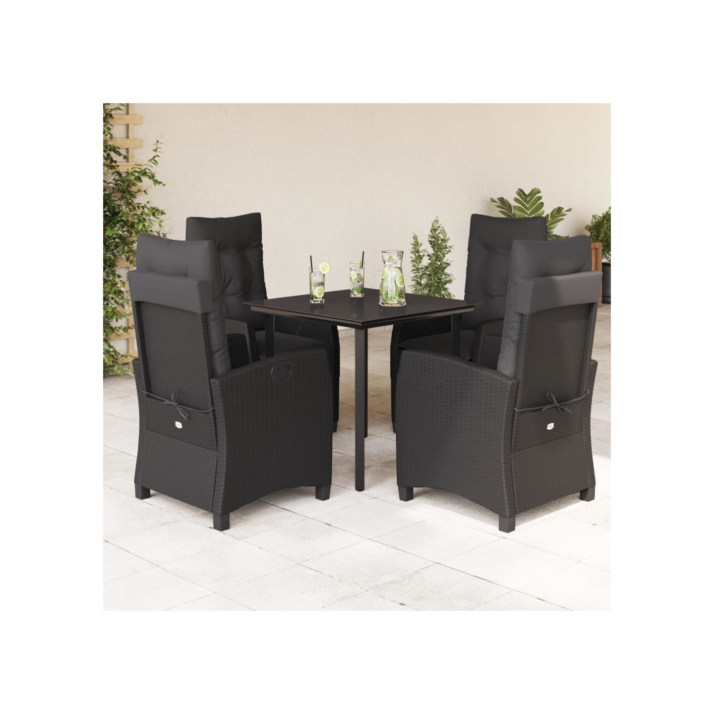 Ensemble à manger de jardin coussins 5pcs Noir Résine tressée