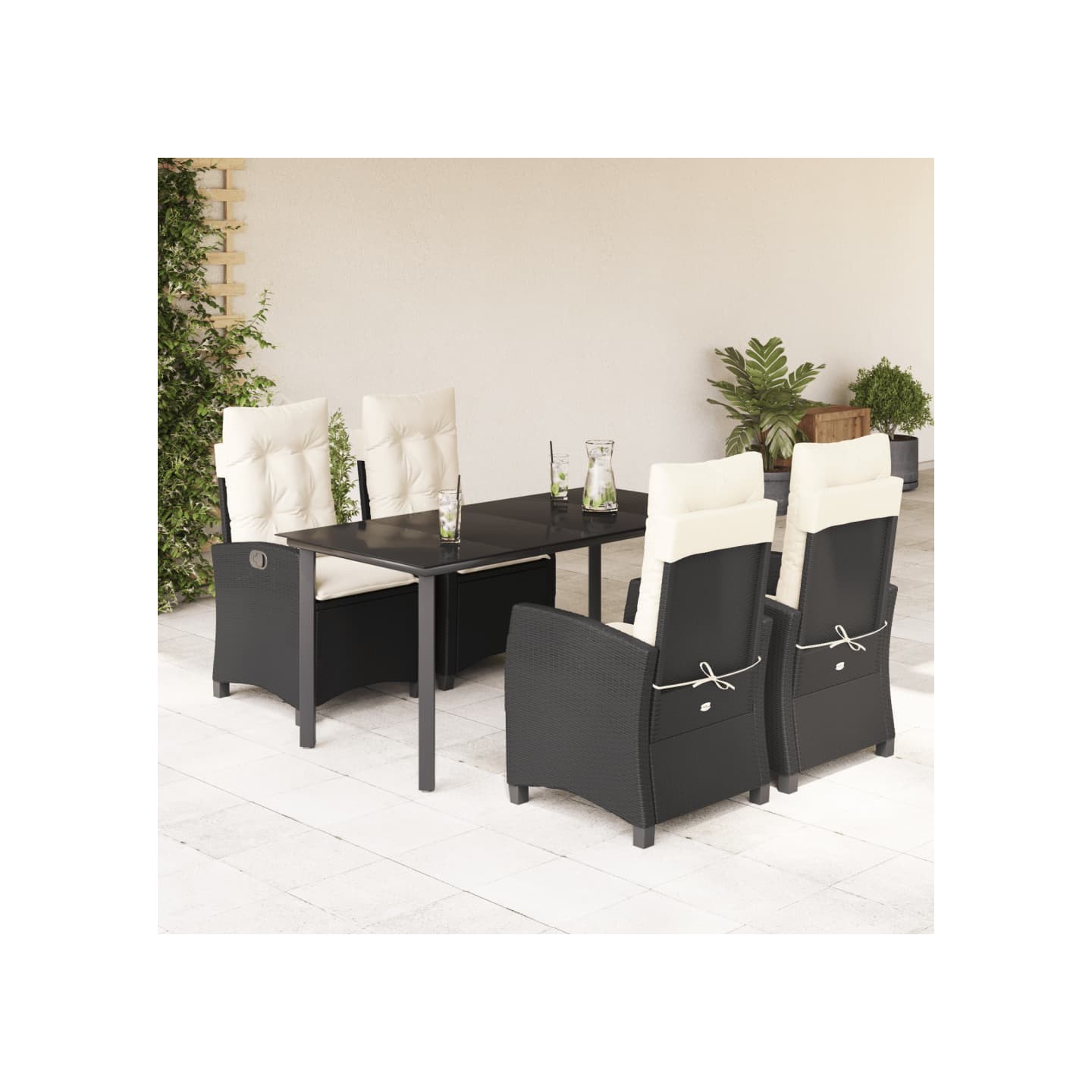 Ensemble à manger de jardin coussins 5pcs Noir Résine tressée