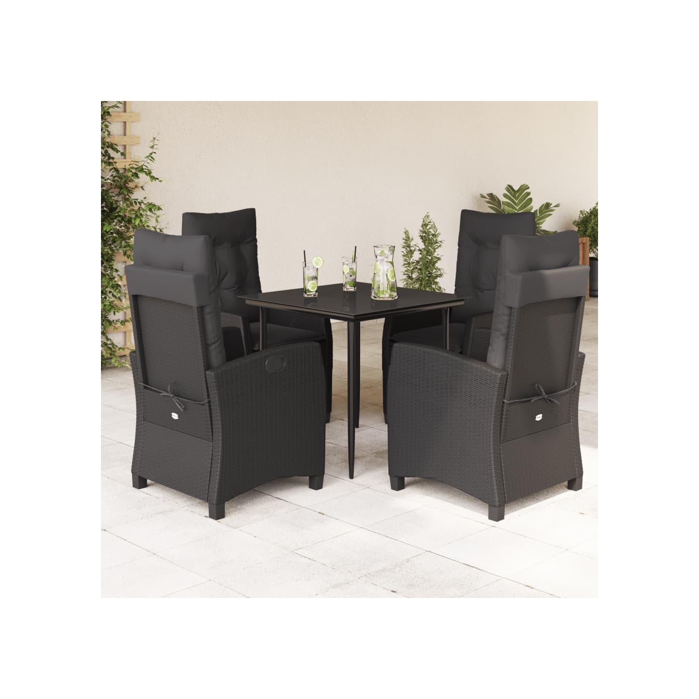 Ensemble à manger de jardin coussins 5pcs Noir Résine tressée