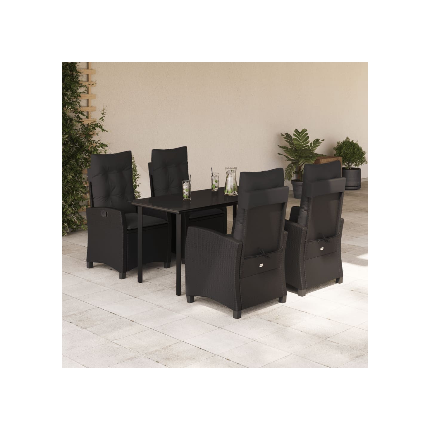 Ensemble à manger de jardin coussins 5pcs Noir Résine tressée