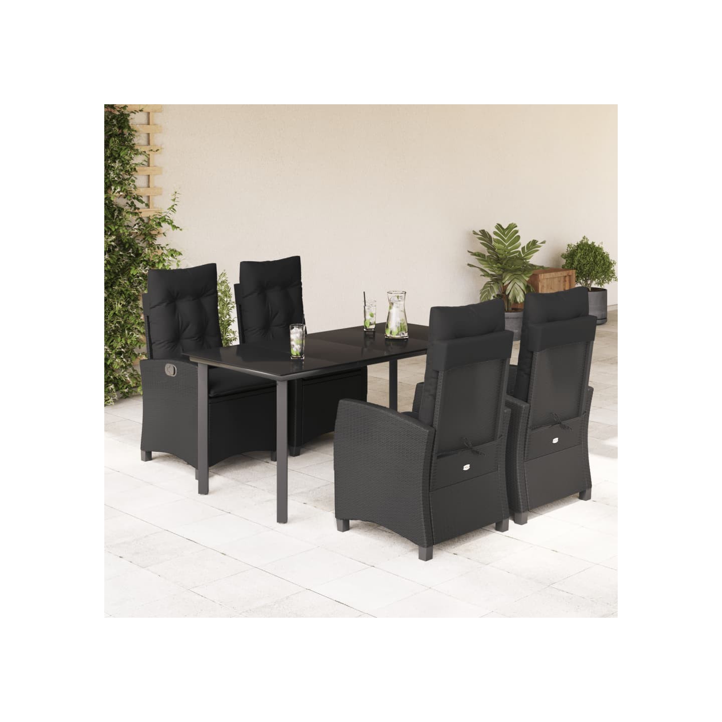 Ensemble à manger de jardin coussins 5pcs Noir Résine tressée
