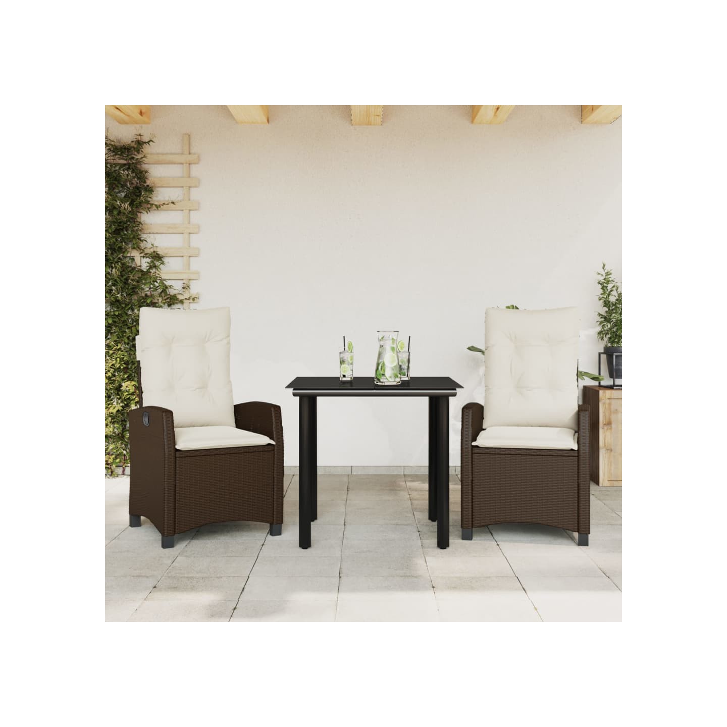 Ensemble à manger de jardin 3 pcs et coussins marron poly rotin