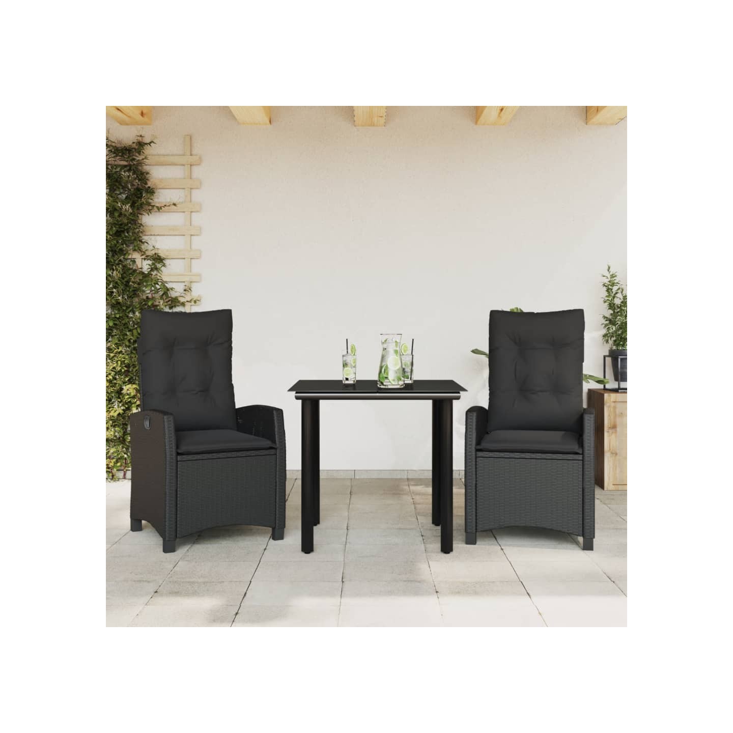Ensemble à manger de jardin avec coussins 3 pcs Noir