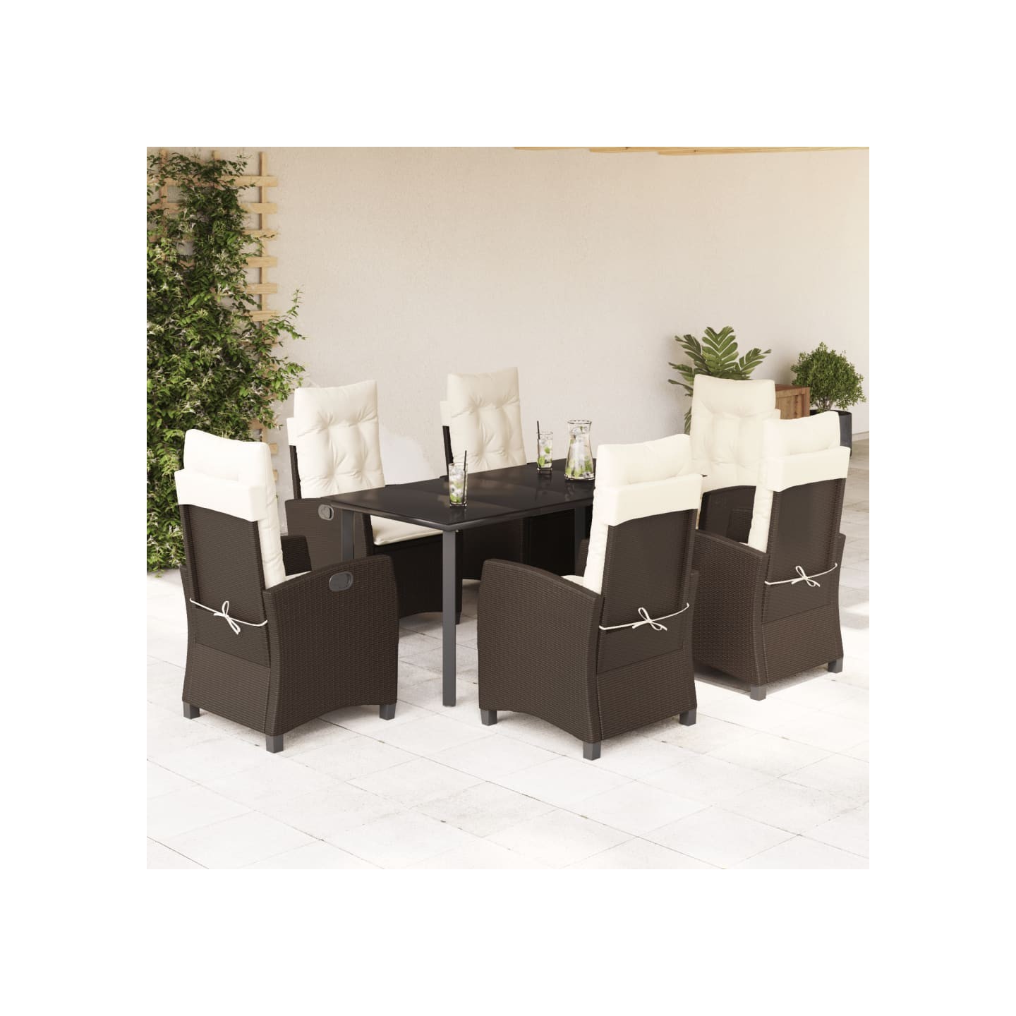 Ensemble à manger de jardin et coussins 7 pcs marron rotin