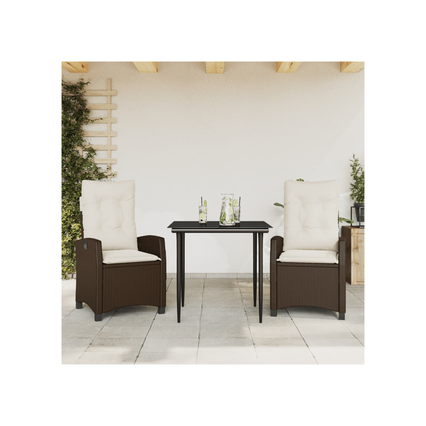 Ensemble à manger de jardin 3 pcs et coussins marron poly rotin