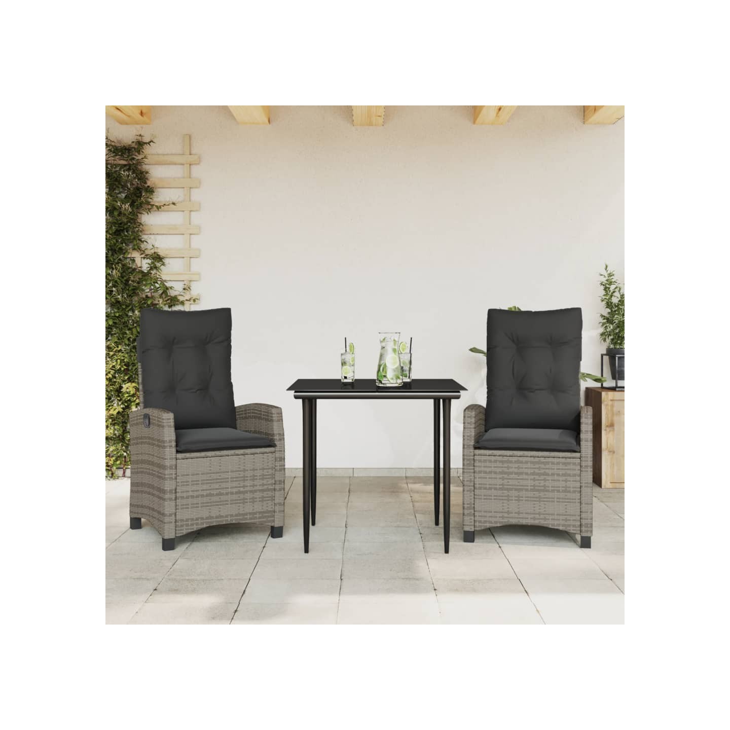 Ensemble à manger de jardin 3 pcs coussins gris résine tressée