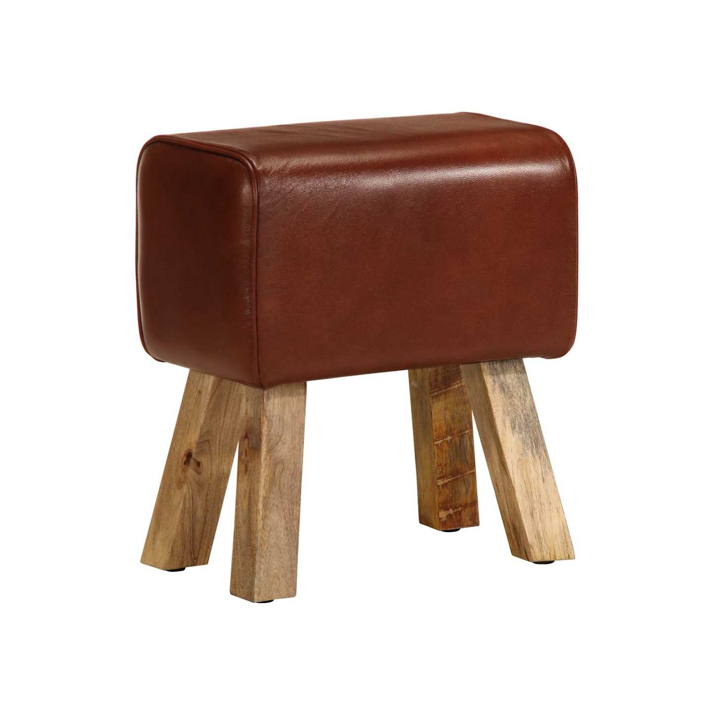Banc saut de cheval 38 cm marron cuir véritable et manguier