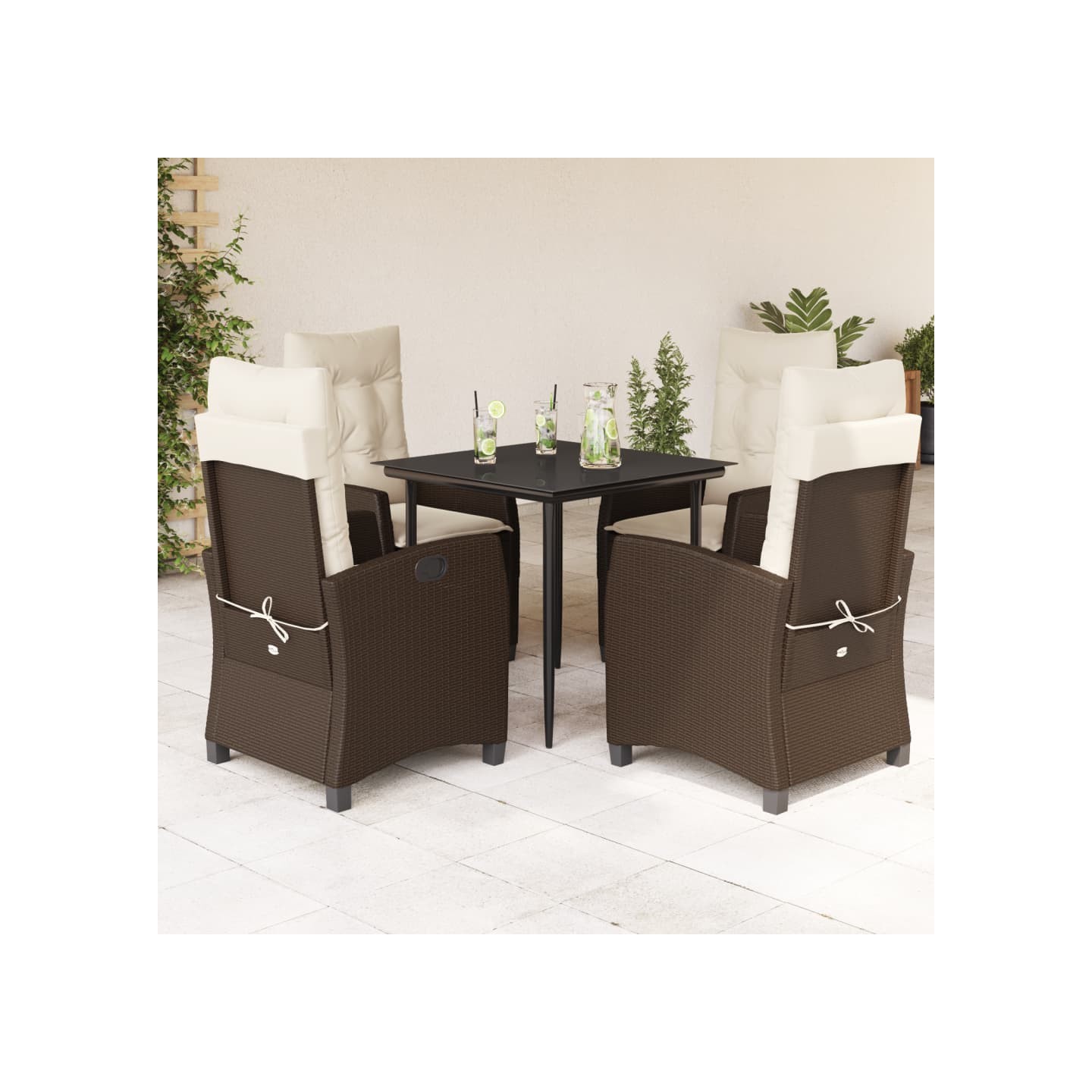 Ensemble à manger de jardin 5 pcs et coussins marron poly rotin