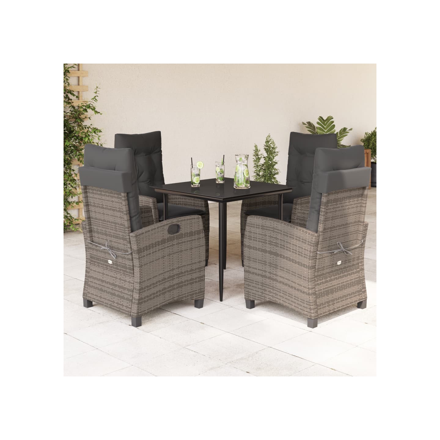 Ensemble à manger de jardin 5 pcs coussins gris résine tressée