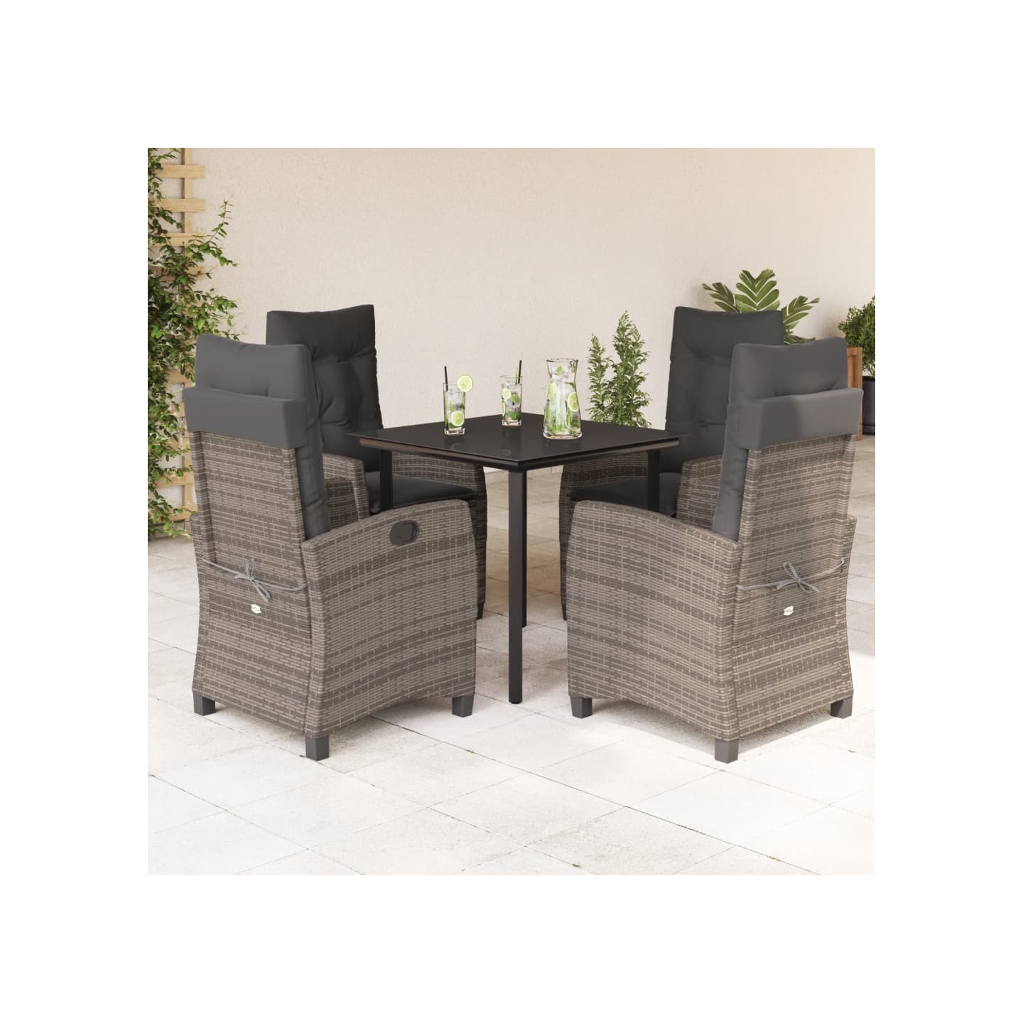Ensemble à manger de jardin 5 pcs coussins gris résine tressée