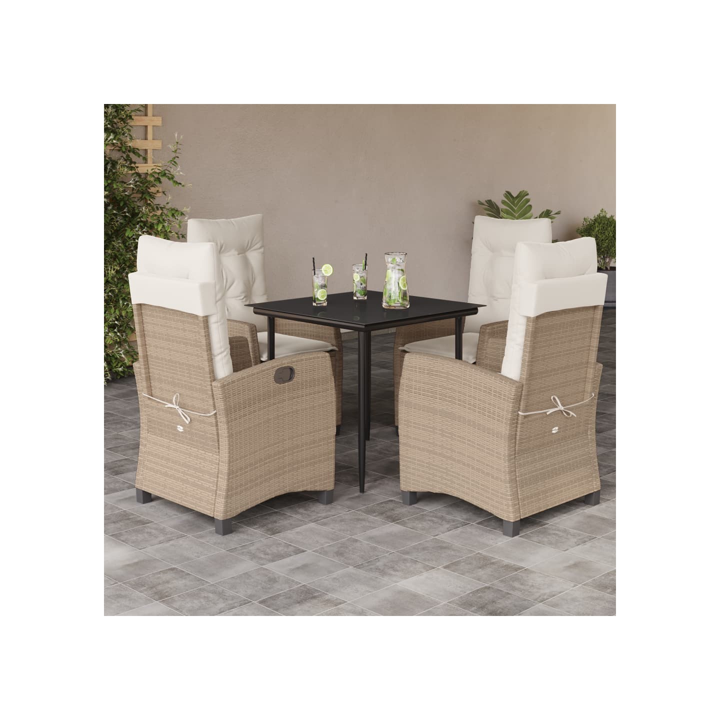 Ensemble à manger de jardin avec coussins 5pcs Beige poly rotin