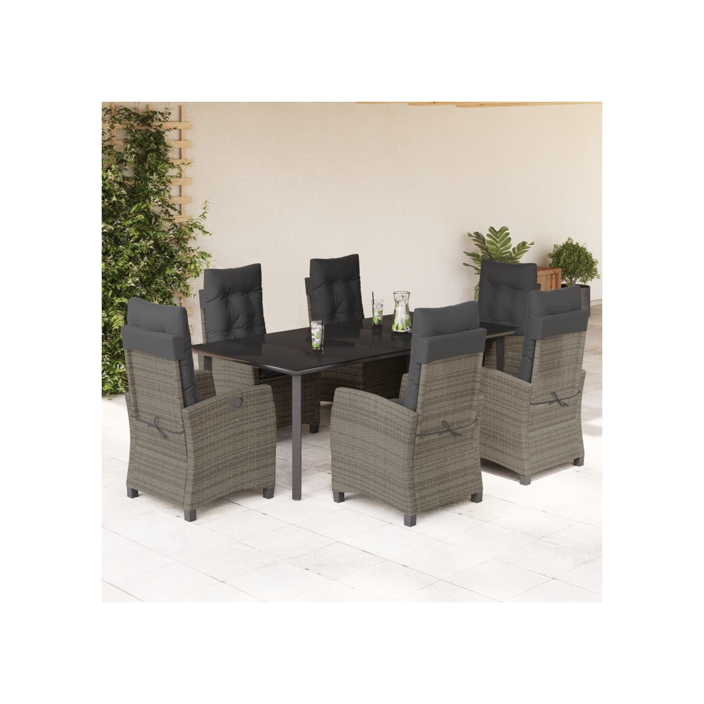 Ensemble à manger de jardin et coussins 7 pcs gris rotin