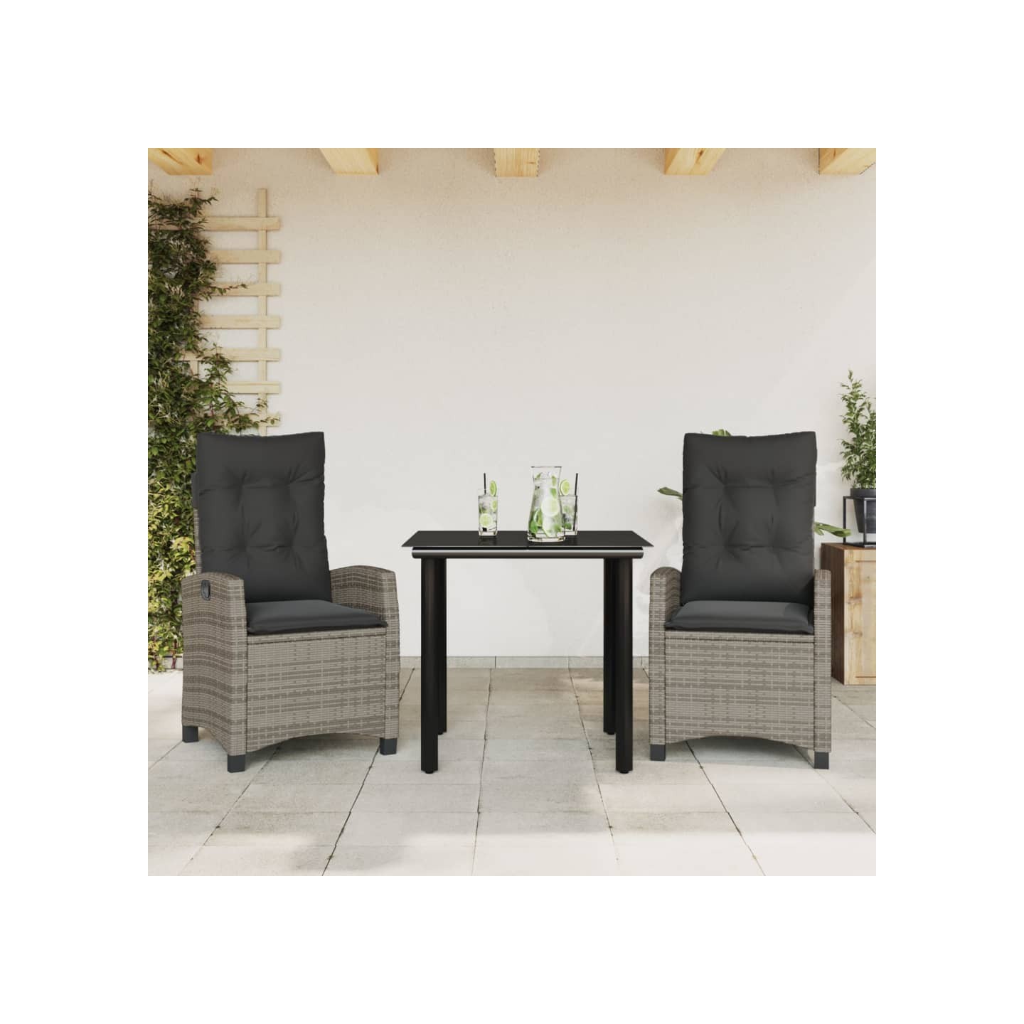 Ensemble à manger de jardin 3 pcs coussins gris résine tressée