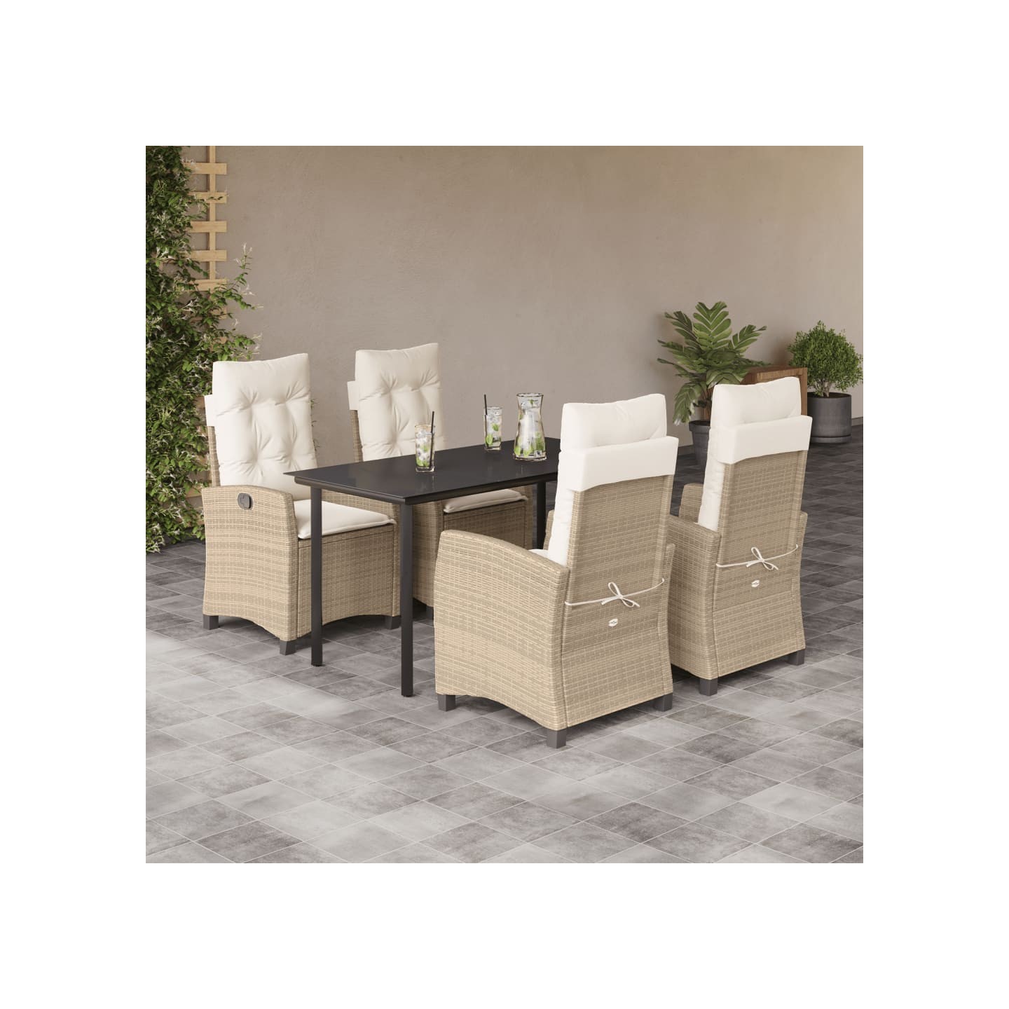 Ensemble à manger de jardin avec coussins 5pcs Beige poly rotin