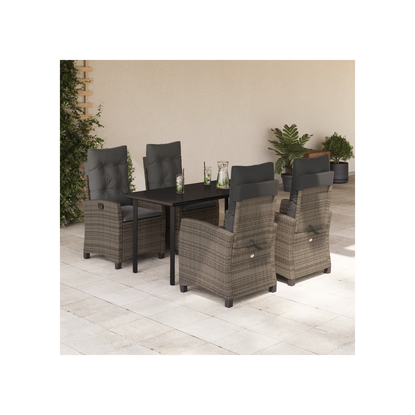 Ensemble à manger de jardin 5 pcs coussins gris résine tressée