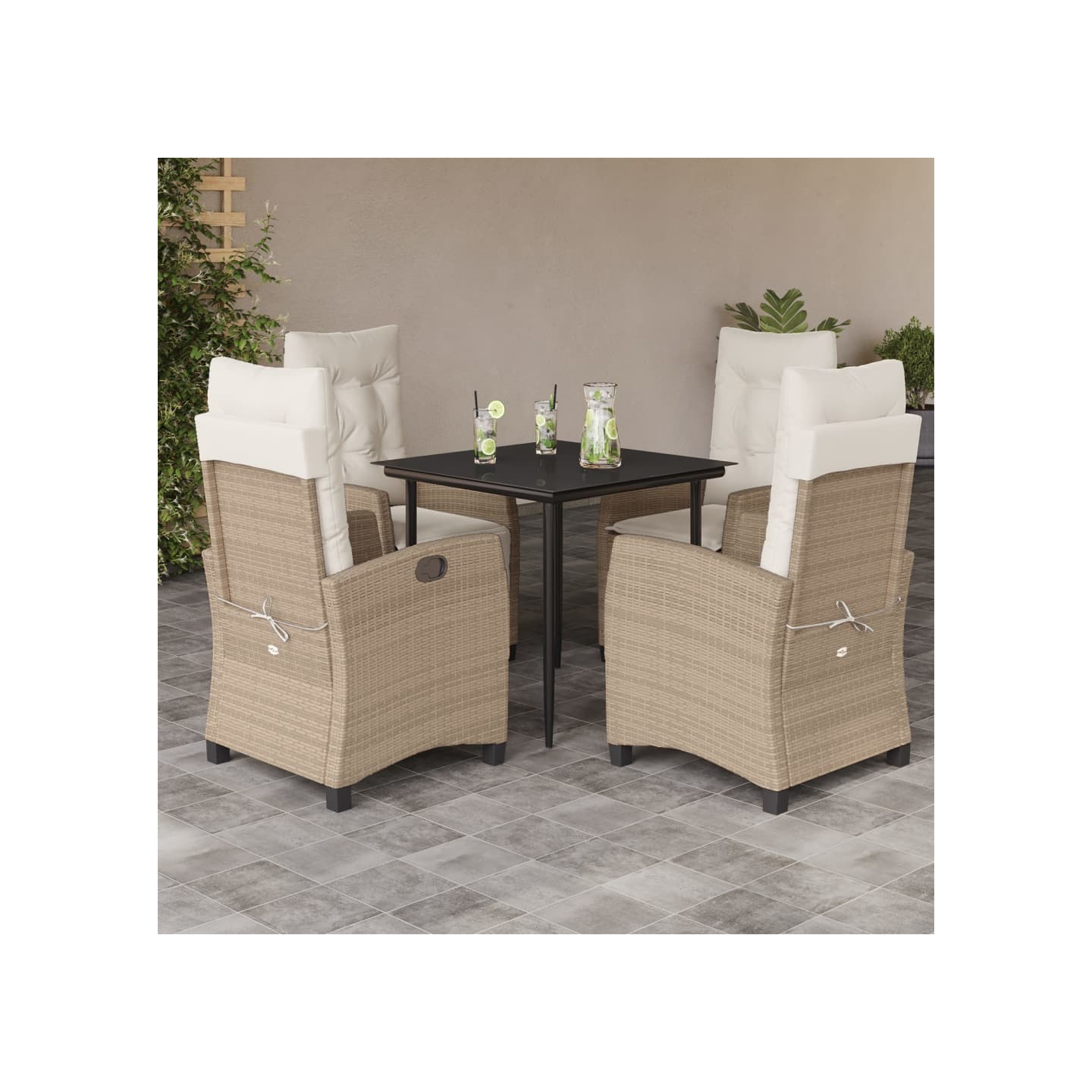 Ensemble à manger de jardin avec coussins 5pcs Beige poly rotin