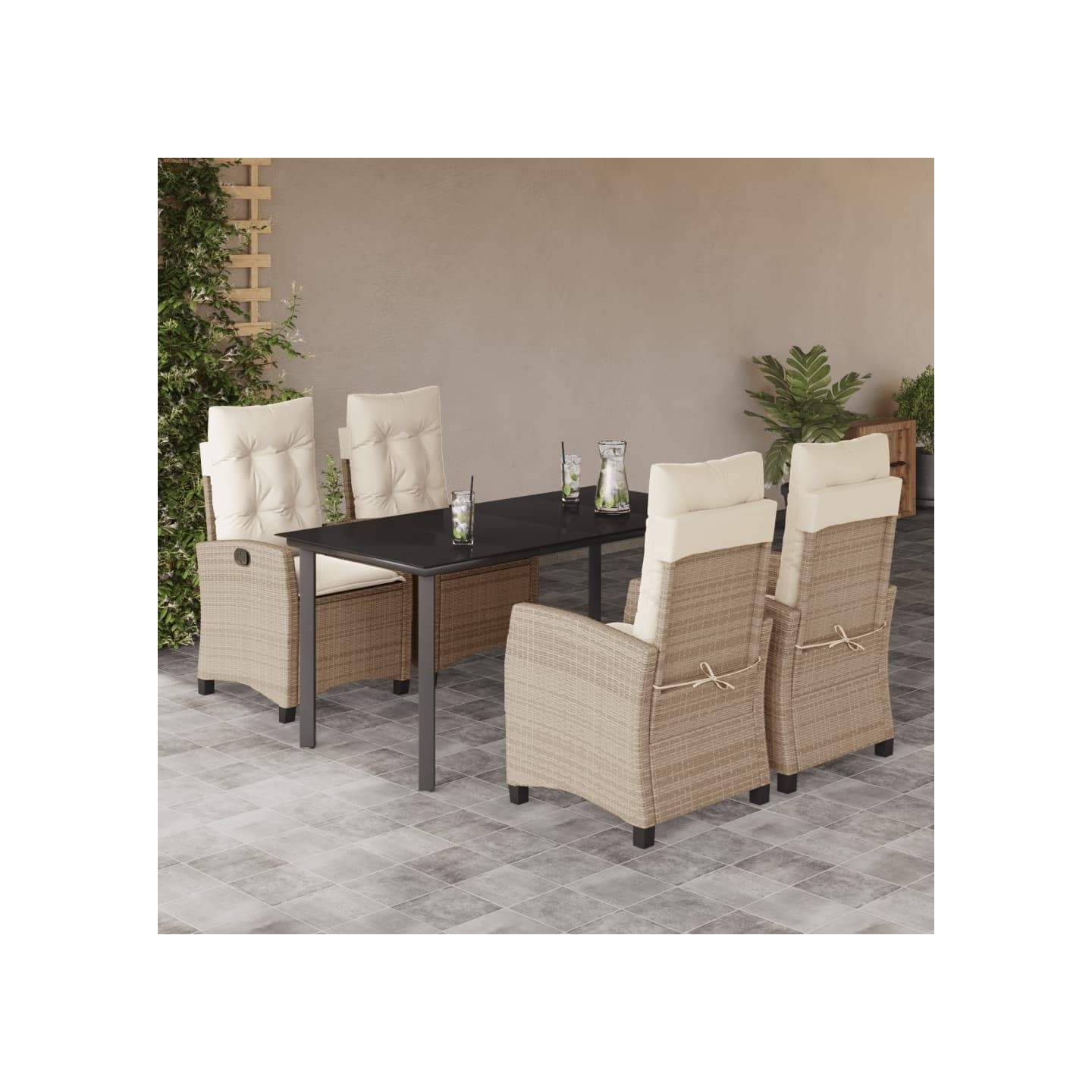 Ensemble à manger de jardin avec coussins 5pcs Beige poly rotin
